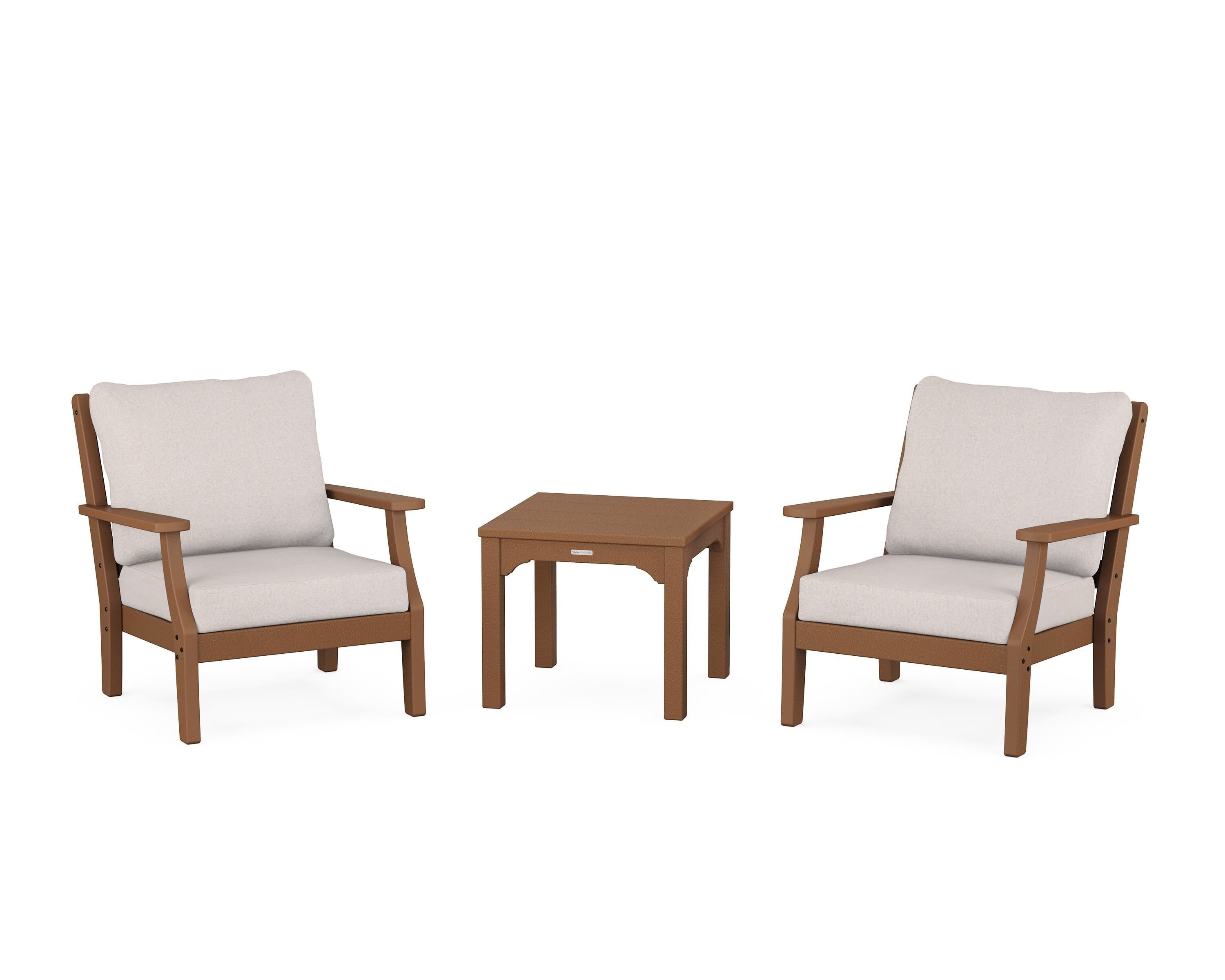 Martha Stewart by POLYWOOD® Chinoiserie 3-Piece Deep Seating Set in Teak / Dune Burlap