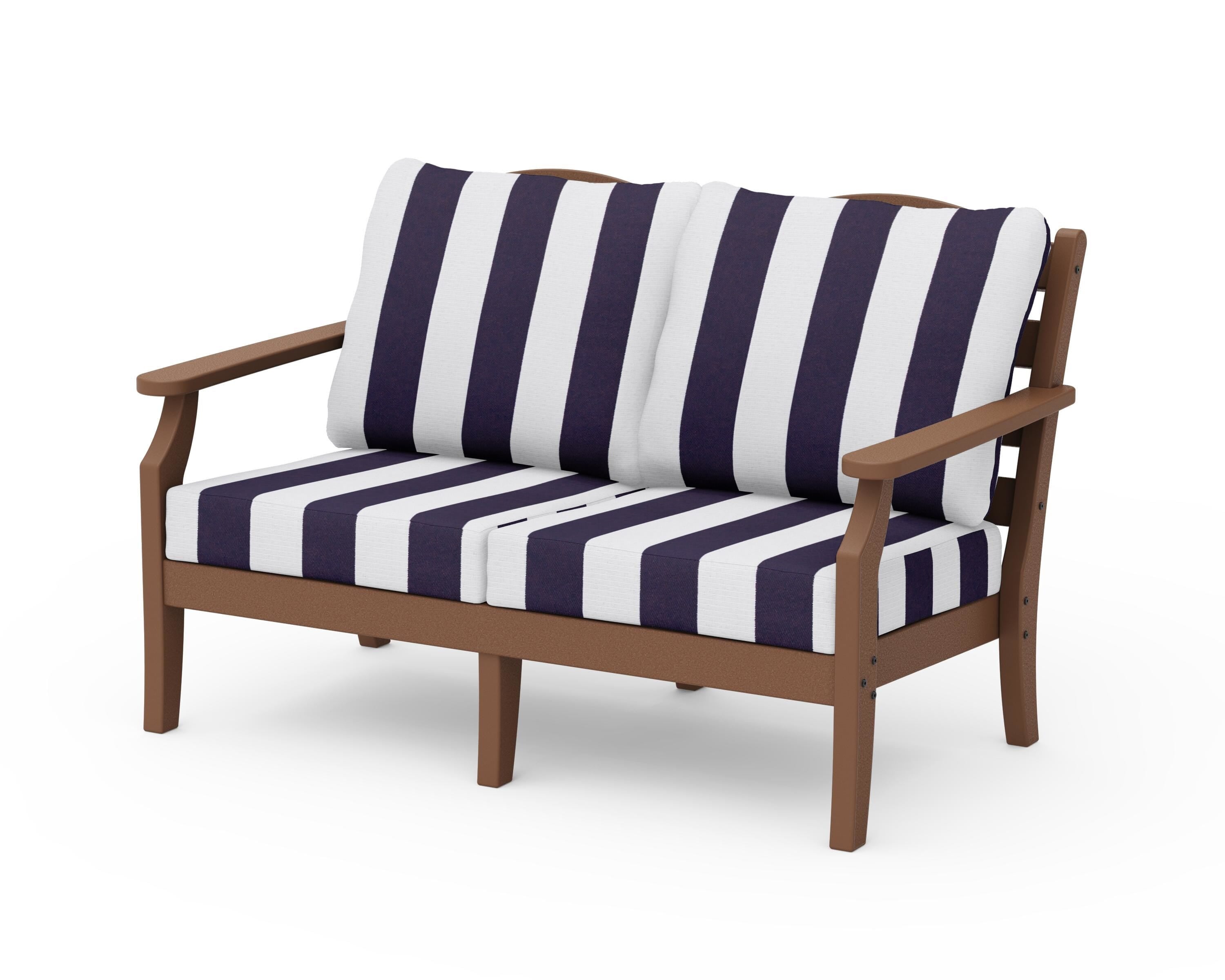 Draper James™ by POLYWOOD® Savannah Deep Seating Loveseat in Teak / Cabana Stripe Navy