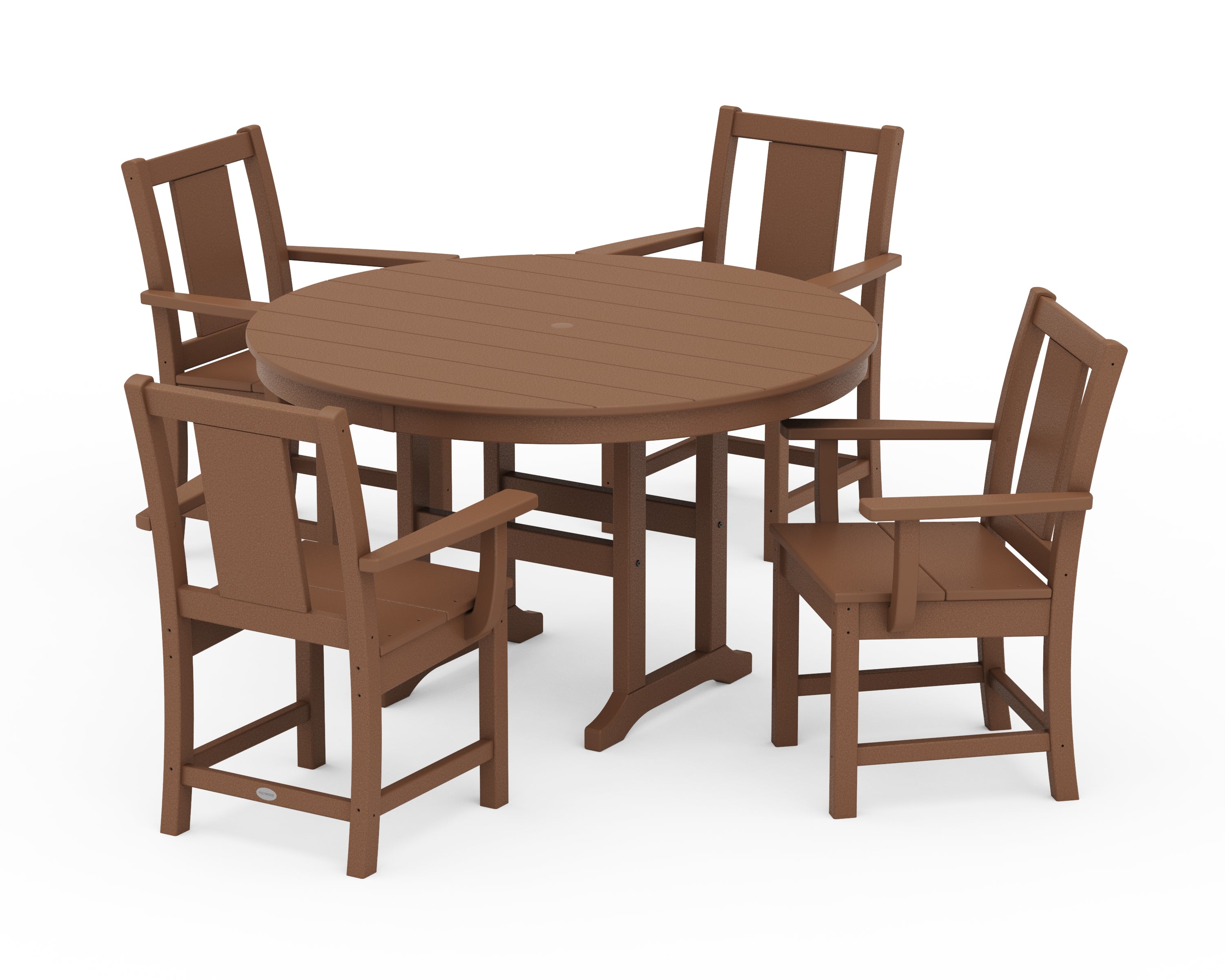 POLYWOOD® Prairie 5-Piece Round Farmhouse Dining Set in Teak