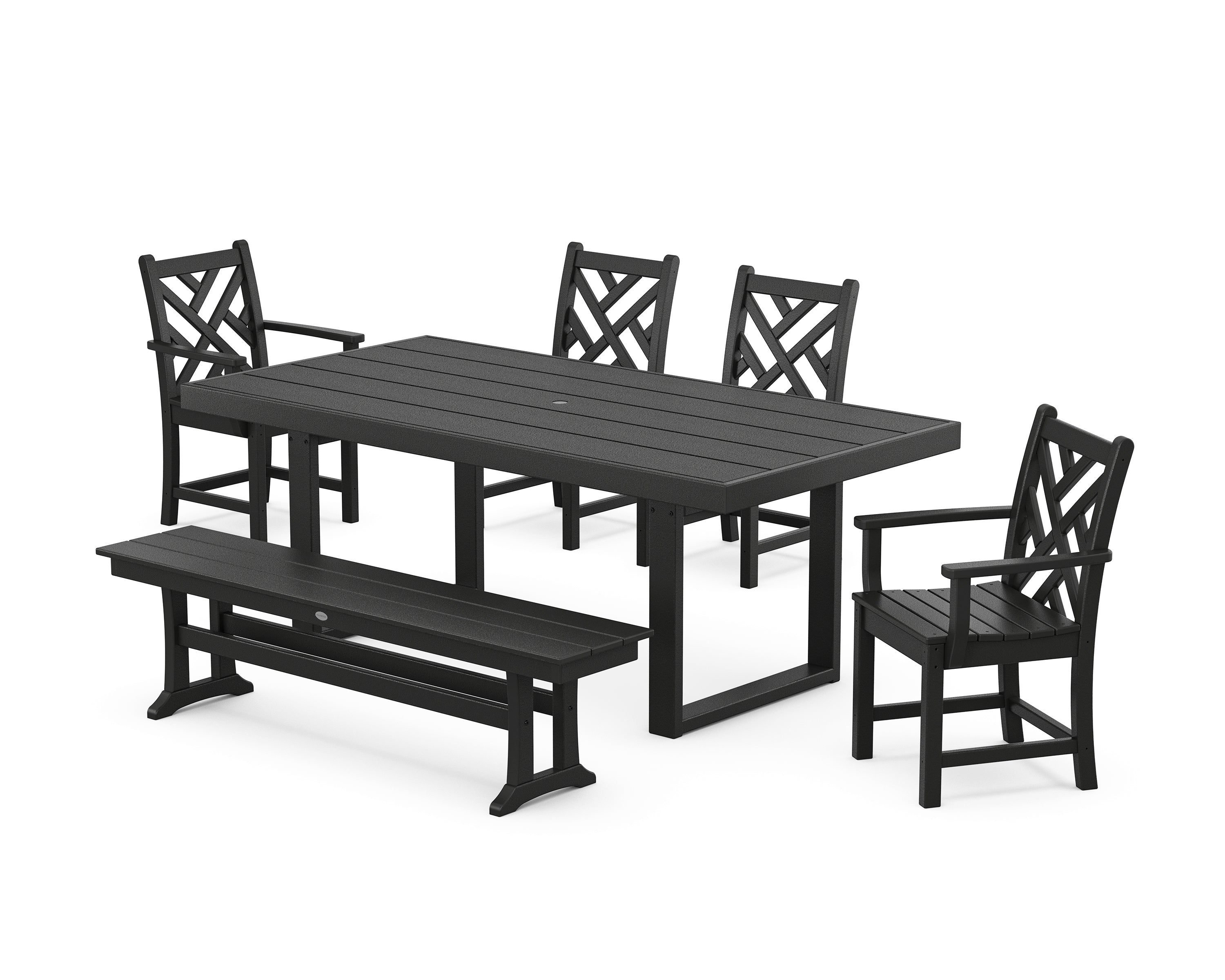 POLYWOOD® Chippendale 6-Piece Dining Set with Bench in Black