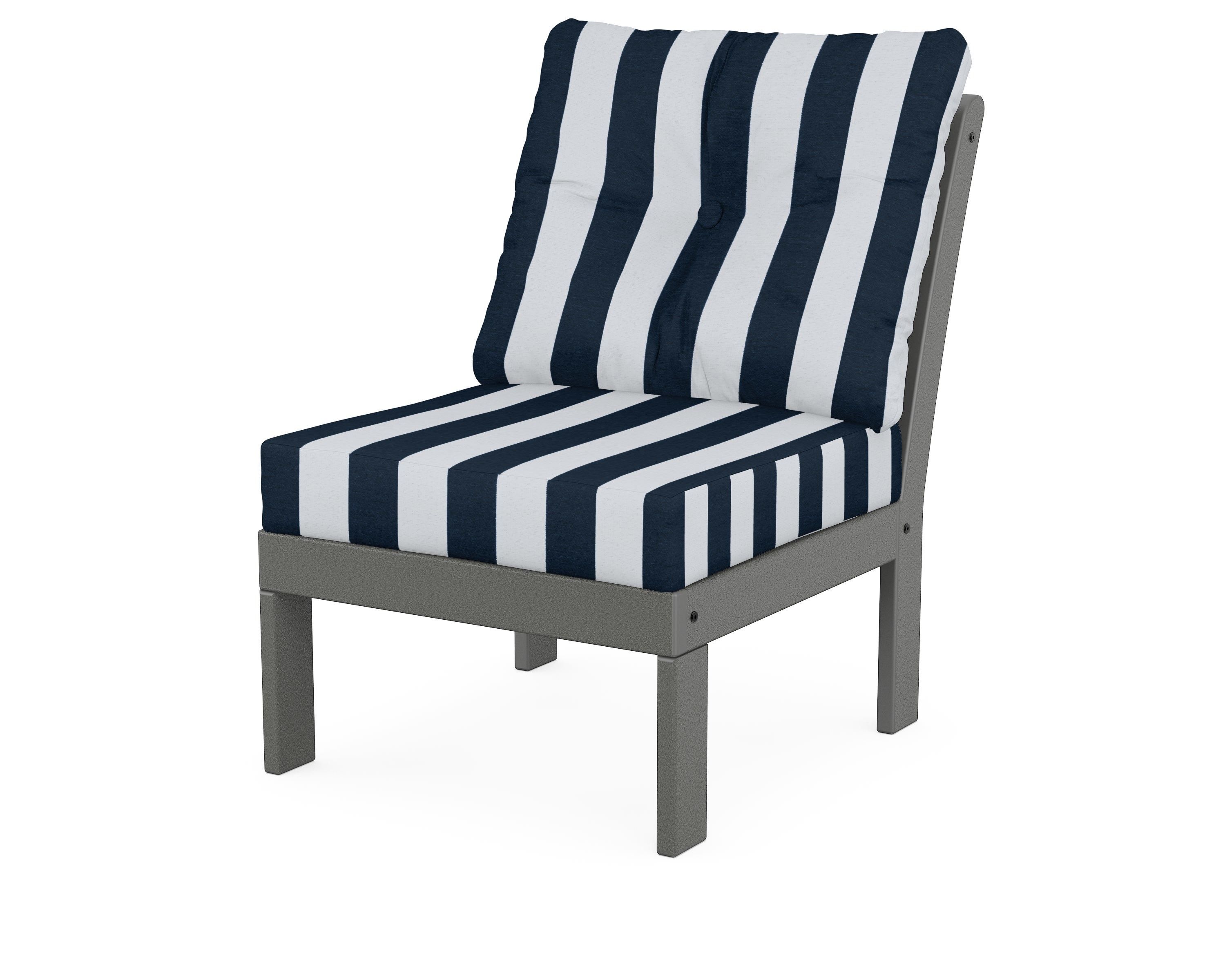 POLYWOOD® Vineyard Modular Armless Chair in Slate Grey / Cabana Stripe Marine Indigo