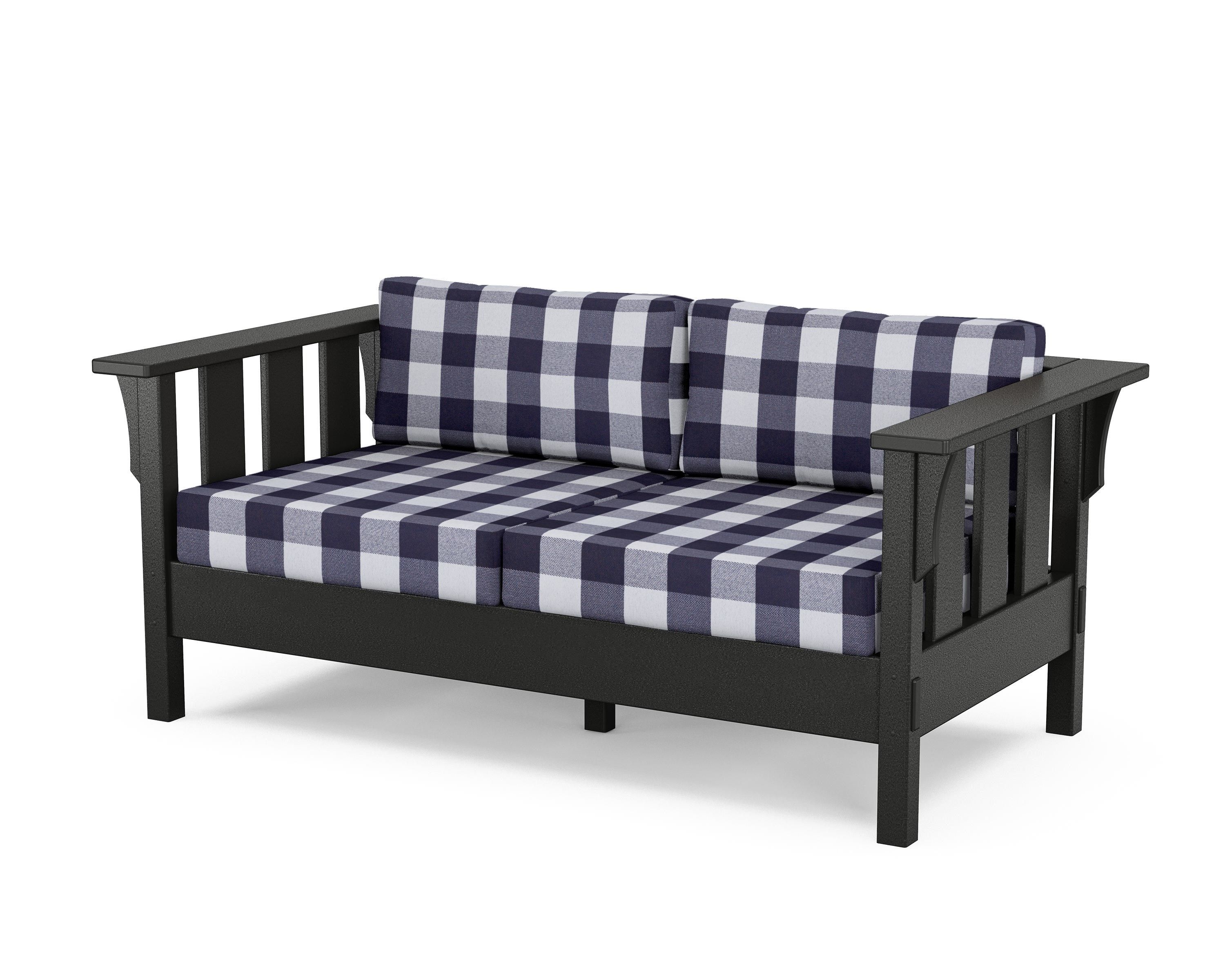 Martha Stewart by POLYWOOD® Acadia Deep Seating Loveseat in Black / Buffalo Plaid Navy