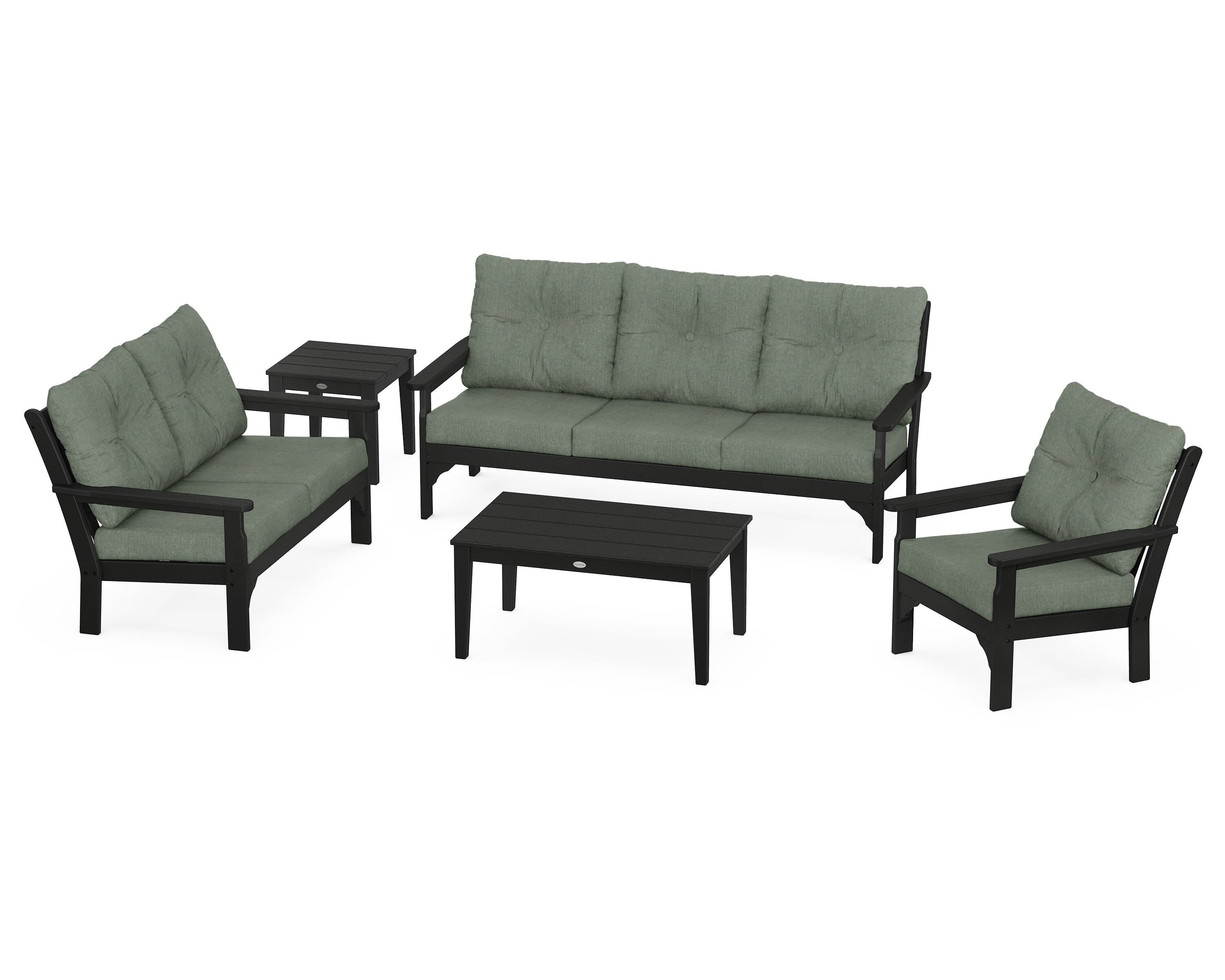POLYWOOD® Vineyard 5 Piece Deep Seating Set in Black / Cast Sage