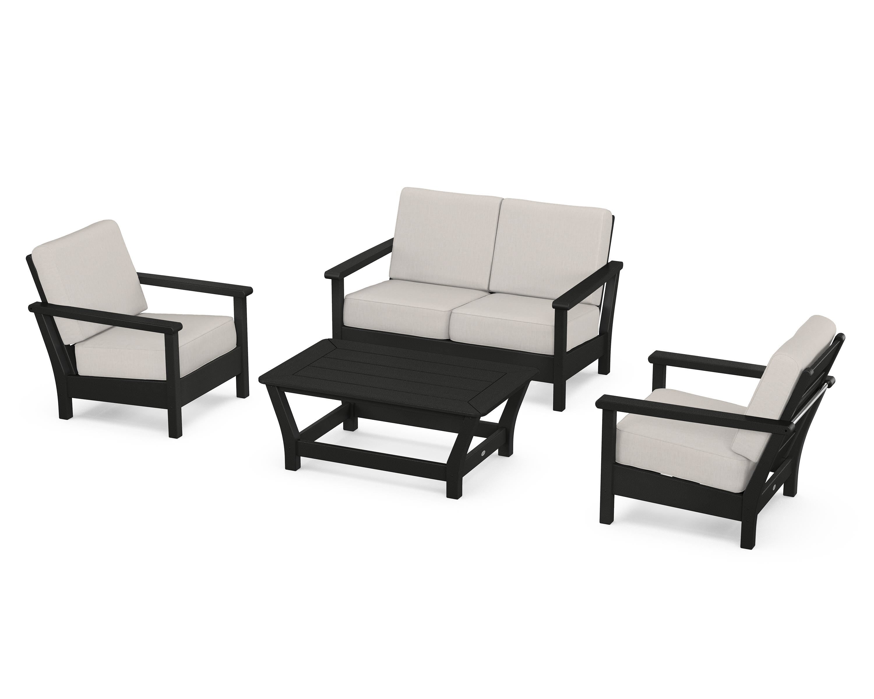 POLYWOOD® Harbour 4-Piece Deep Seating Set in Black / Cast Ash
