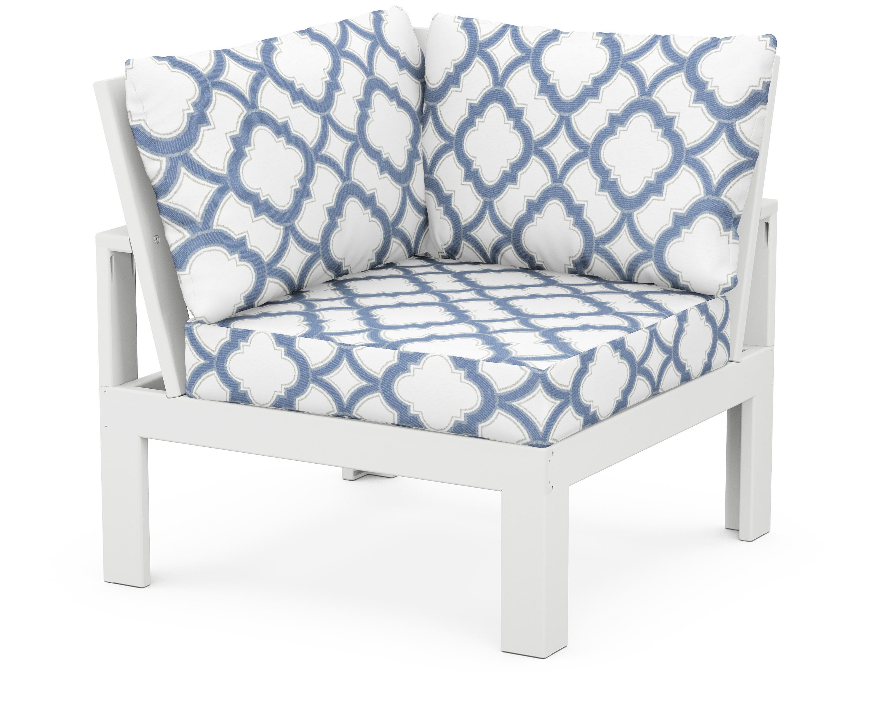 Unbranded Modular Corner Chair in White / Trellis Sky Blue