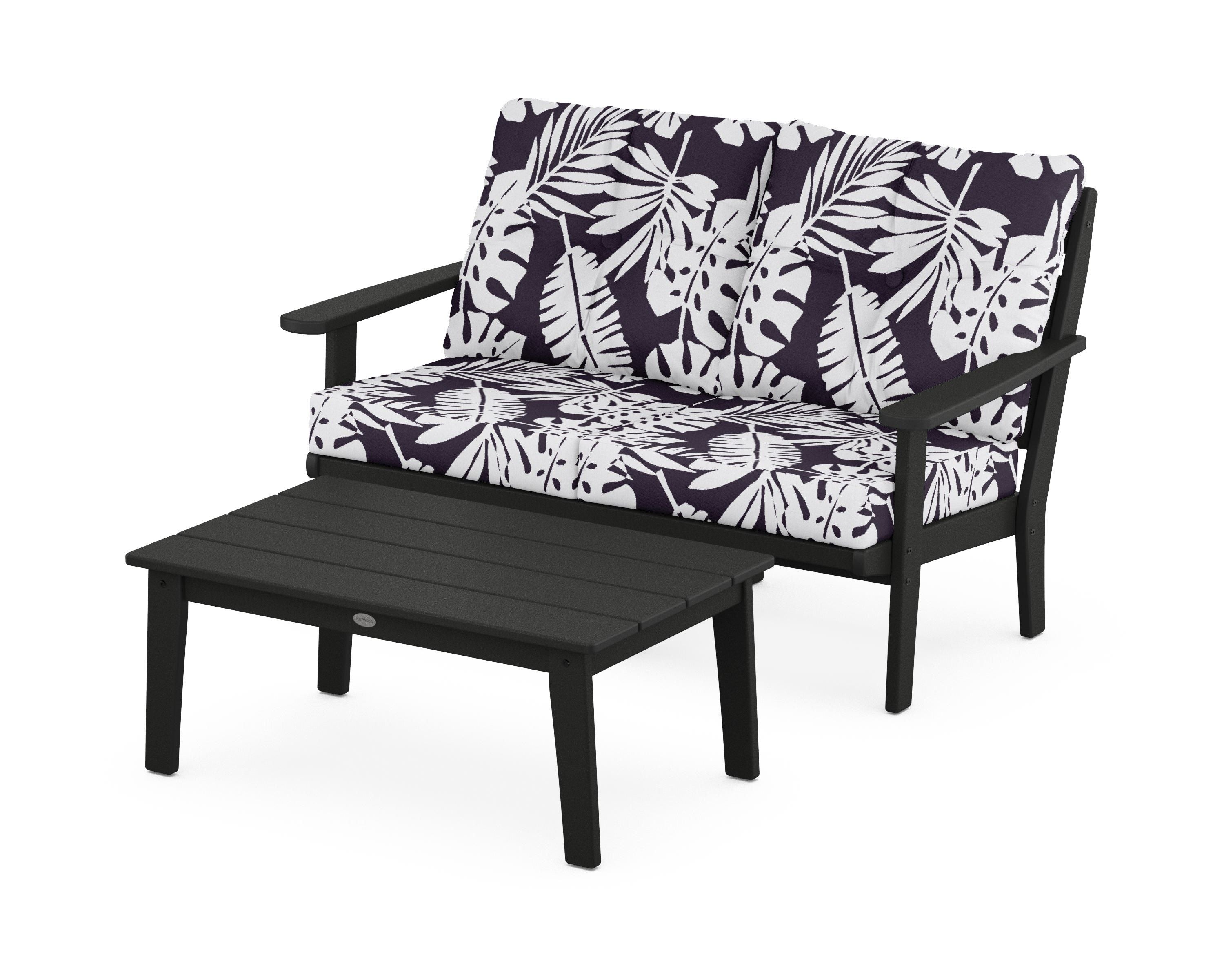 POLYWOOD® Lakeside 2-Piece Lounge Loveseat Set in Black / Leaf Navy
