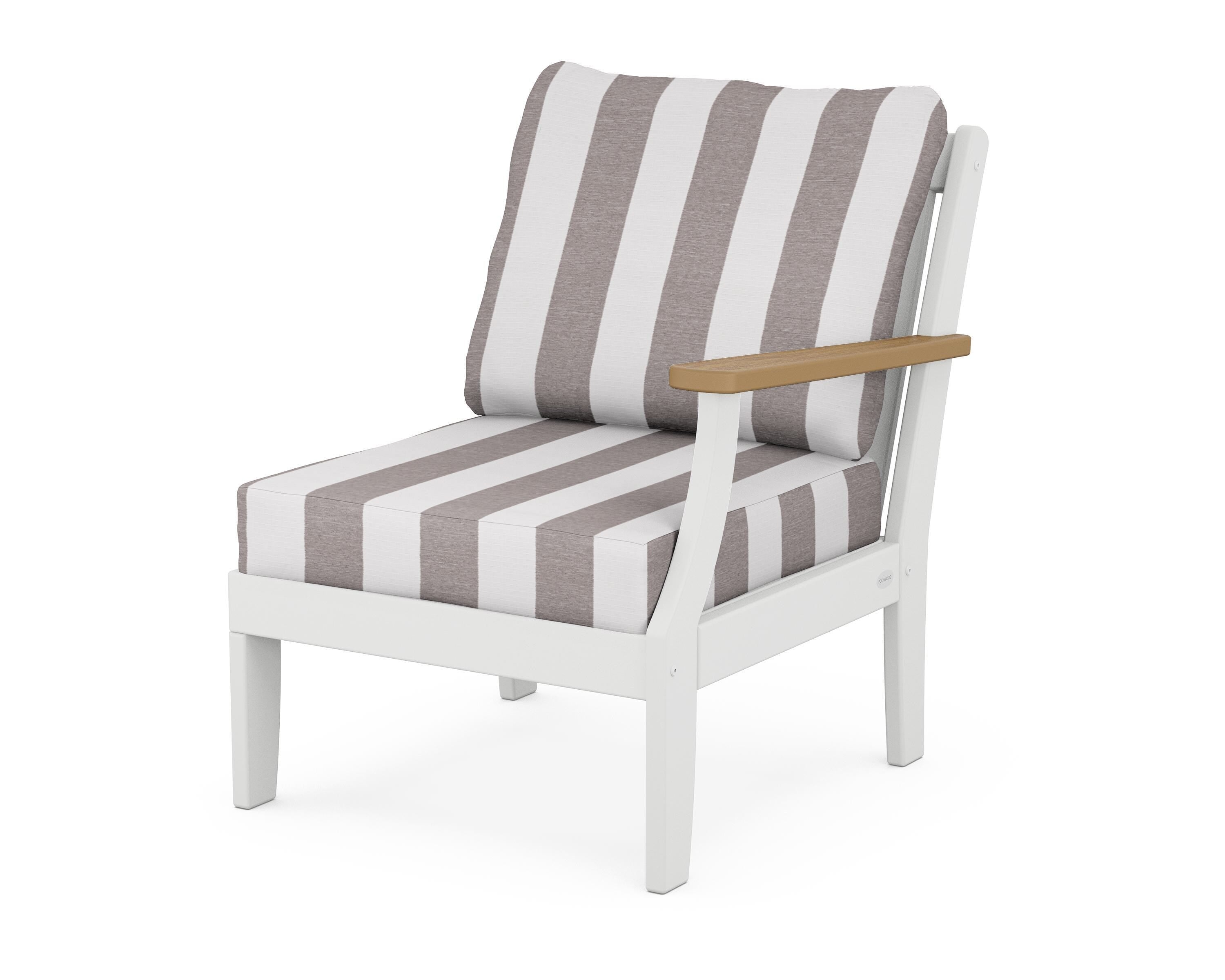 POLYWOOD® Braxton Modular Right Arm Chair in White / Natural / Cabana Stripe Grey Mist