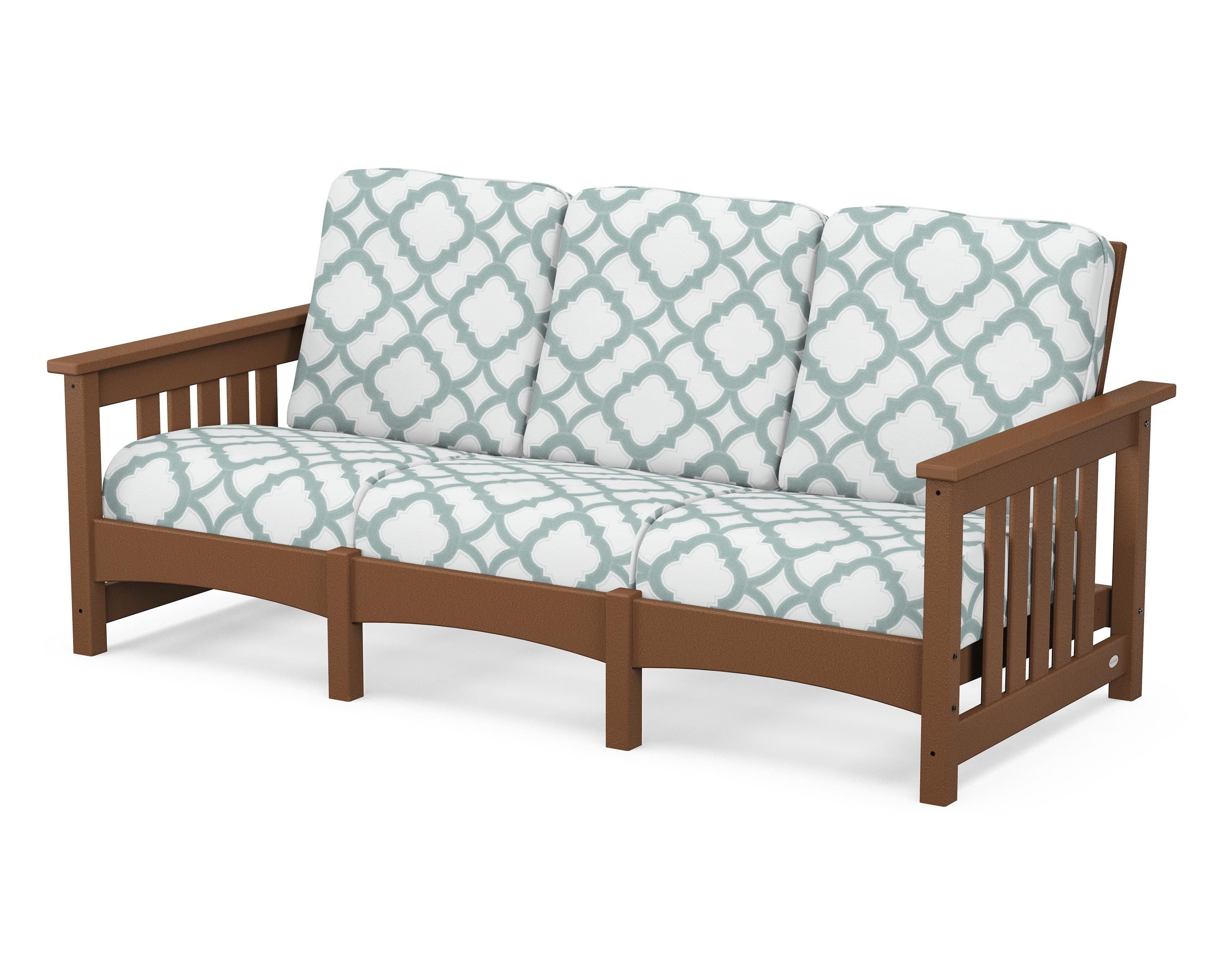 POLYWOOD® Club Mission Sofa in Teak / Trellis Glacier Spa