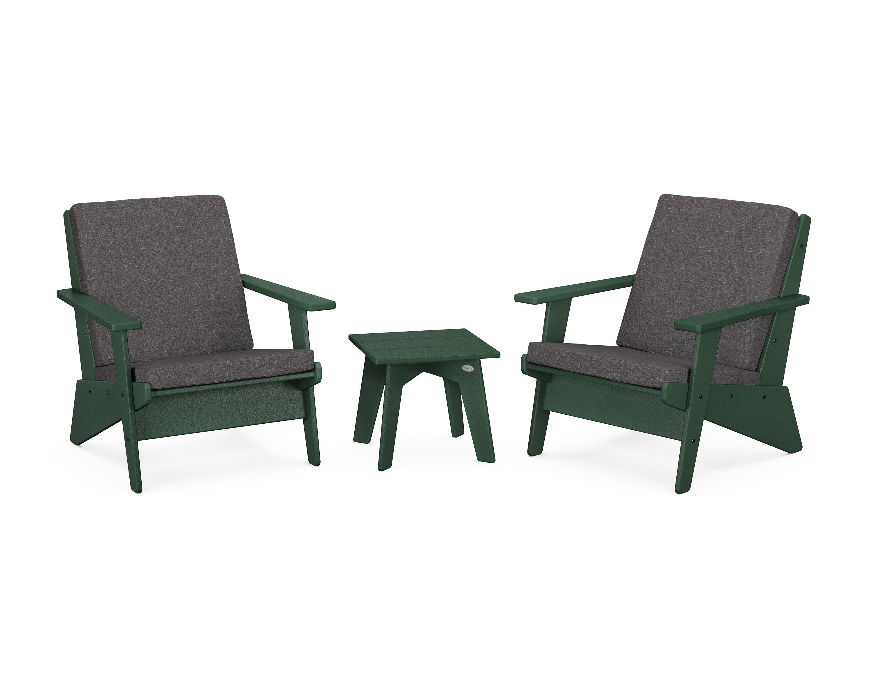 POLYWOOD® Riviera Modern Lounge 3-Piece Set in Green / Ash Charcoal