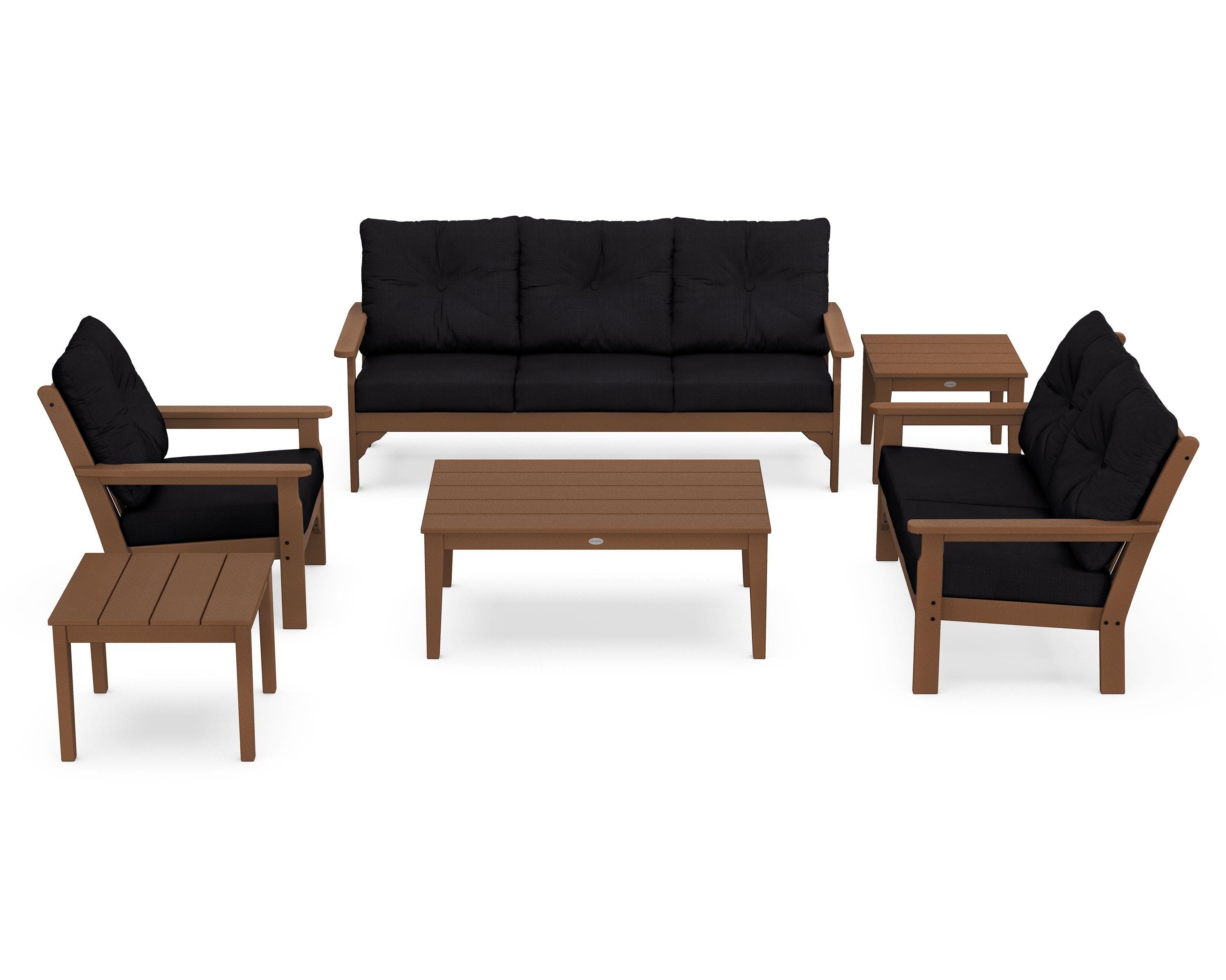 POLYWOOD® Vineyard 6-Piece Deep Seating Set in Teak / Midnight Linen