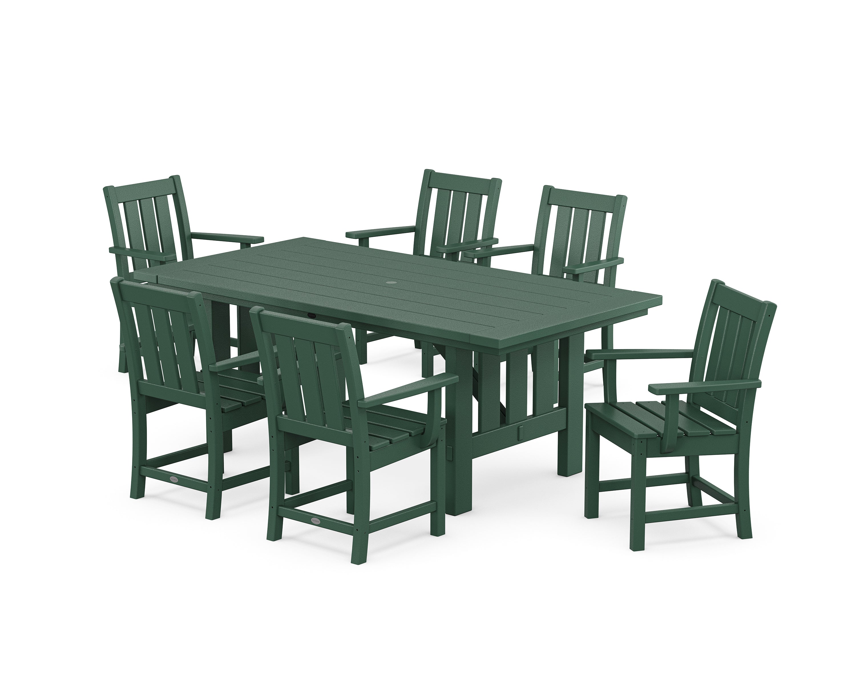 POLYWOOD® Oxford Arm Chair 7-Piece Mission Dining Set in Green