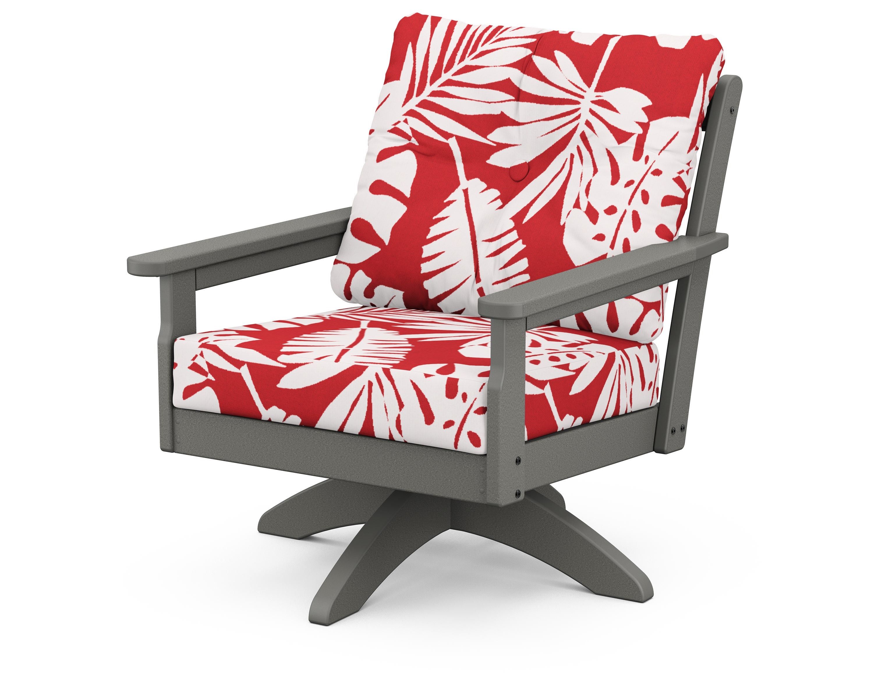 POLYWOOD® Vineyard Deep Seating Swivel Chair in Slate Grey / Leaf Crimson