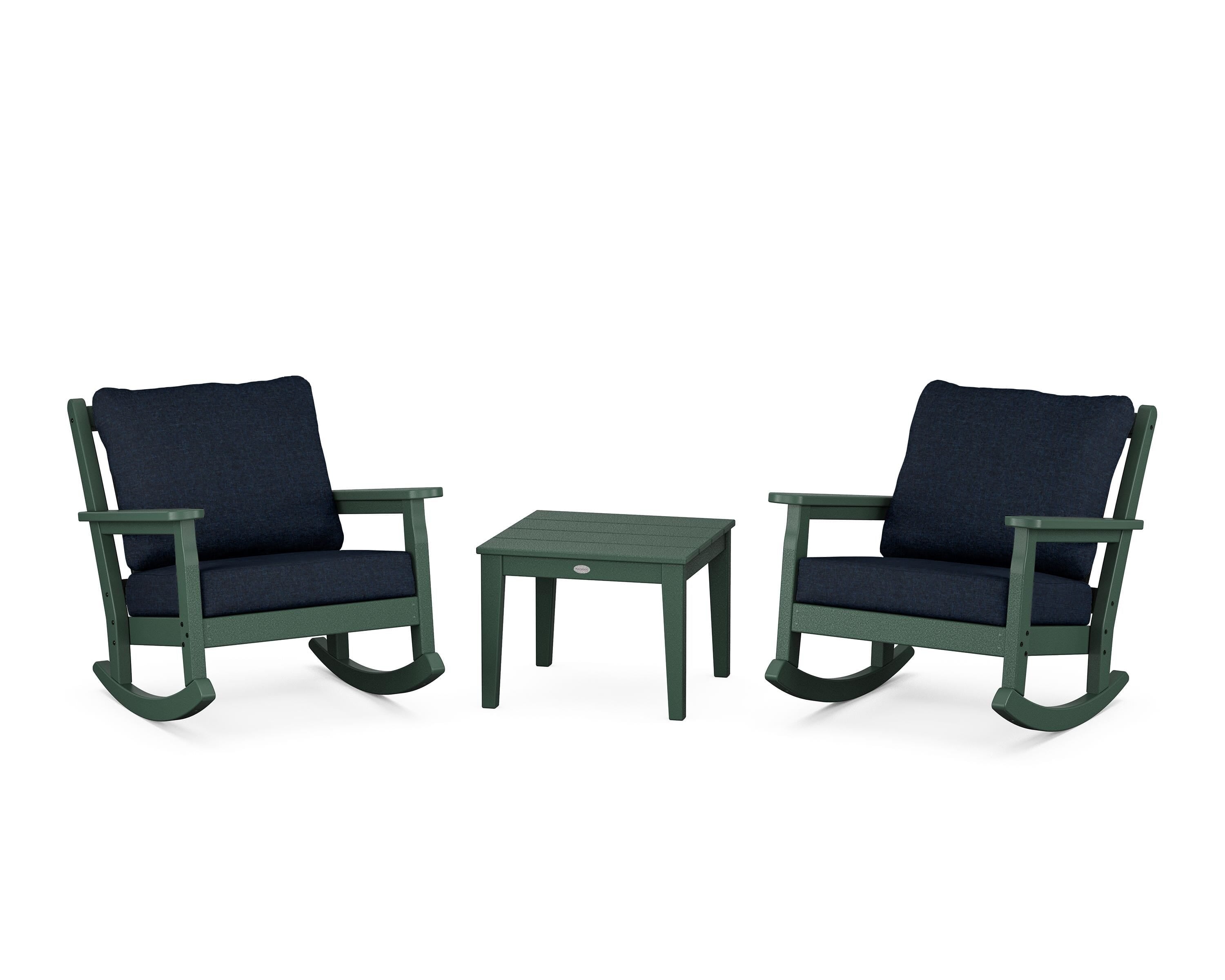 POLYWOOD® Chippendale 3-Piece Deep Seating Rocker Set in Green / Marine Indigo