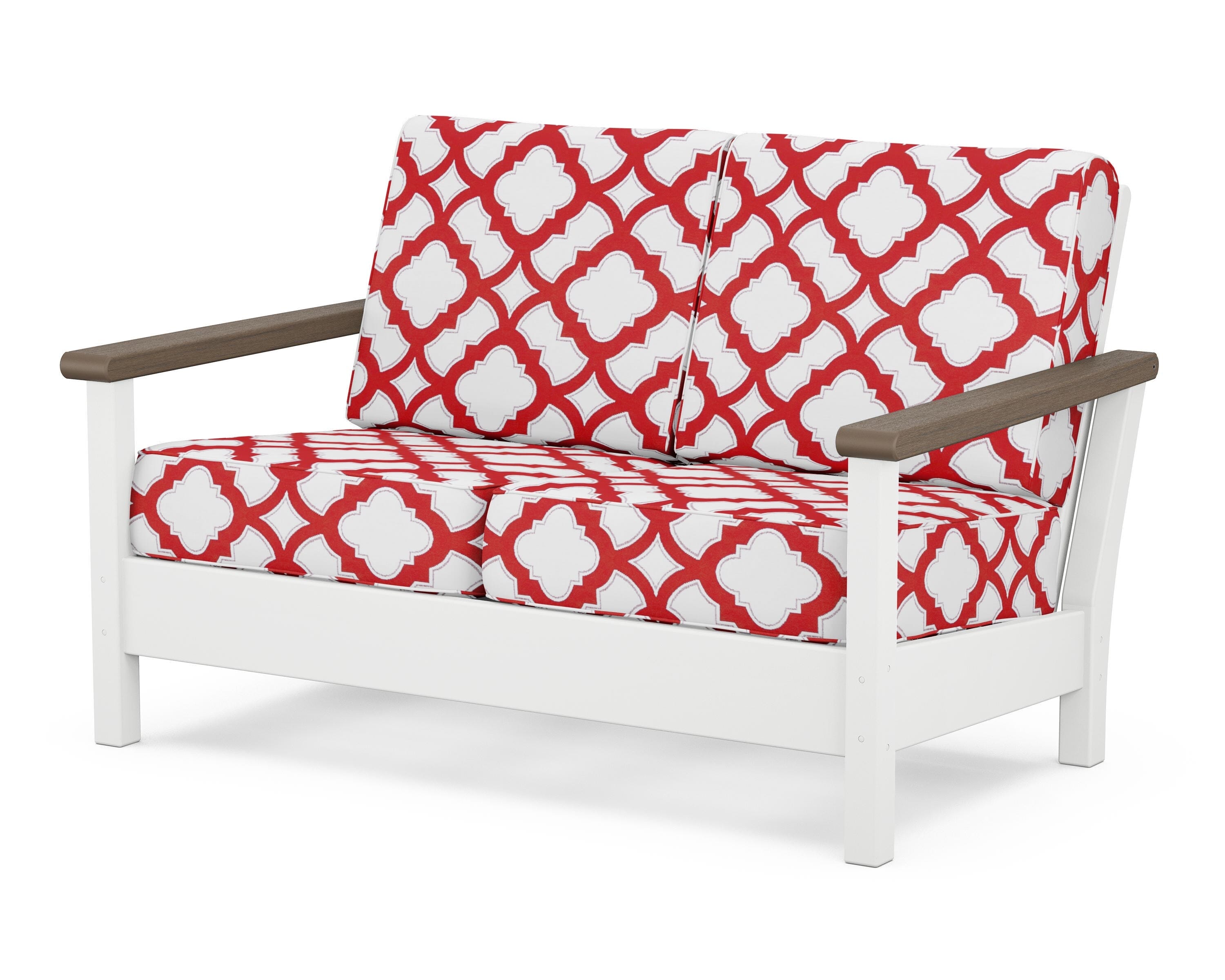 POLYWOOD® Harbour Deep Seating Loveseat in White / Kona / Trellis Crimson