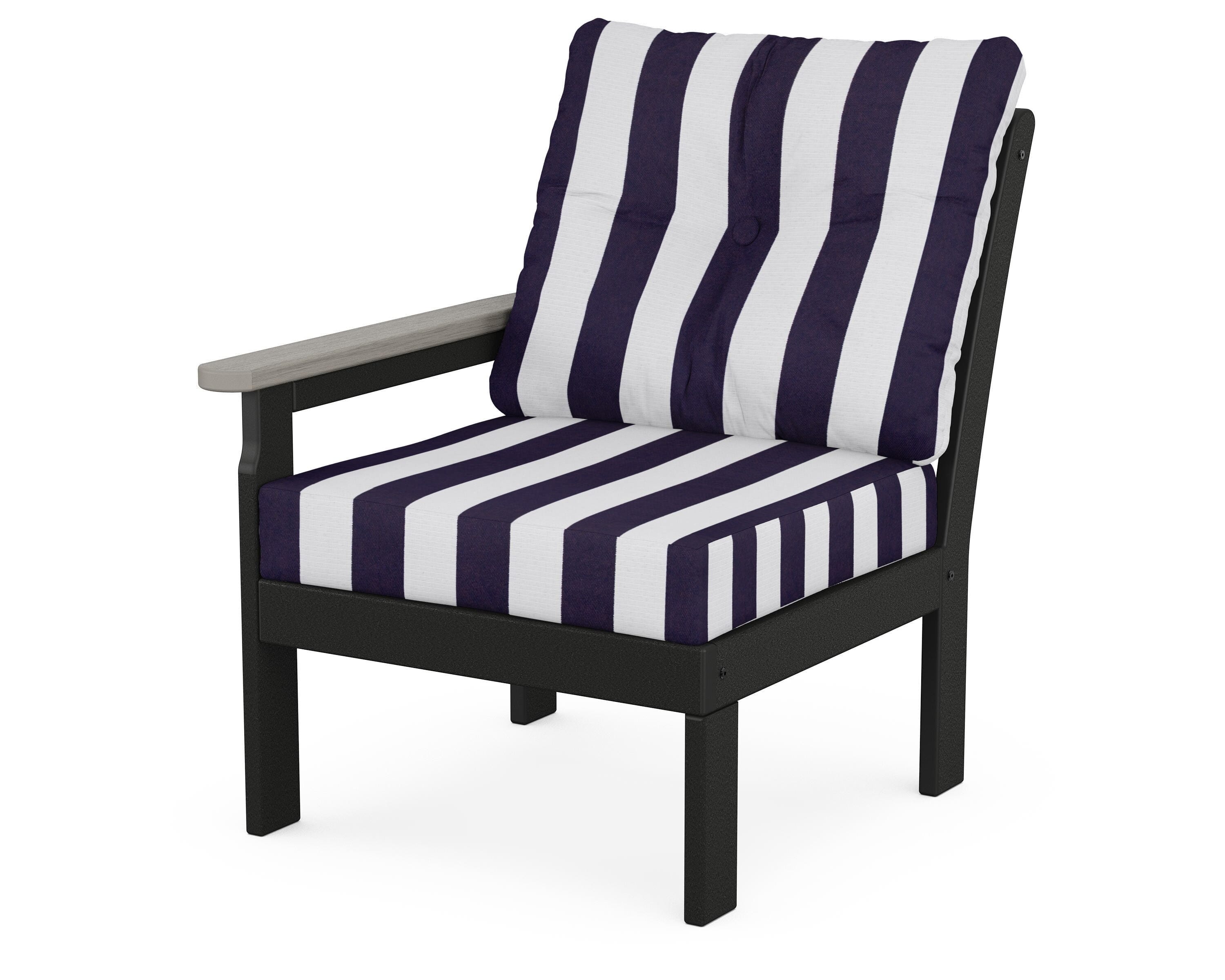 POLYWOOD® Vineyard Modular Left Arm Chair in Black / Driftwood / Cabana Stripe Navy