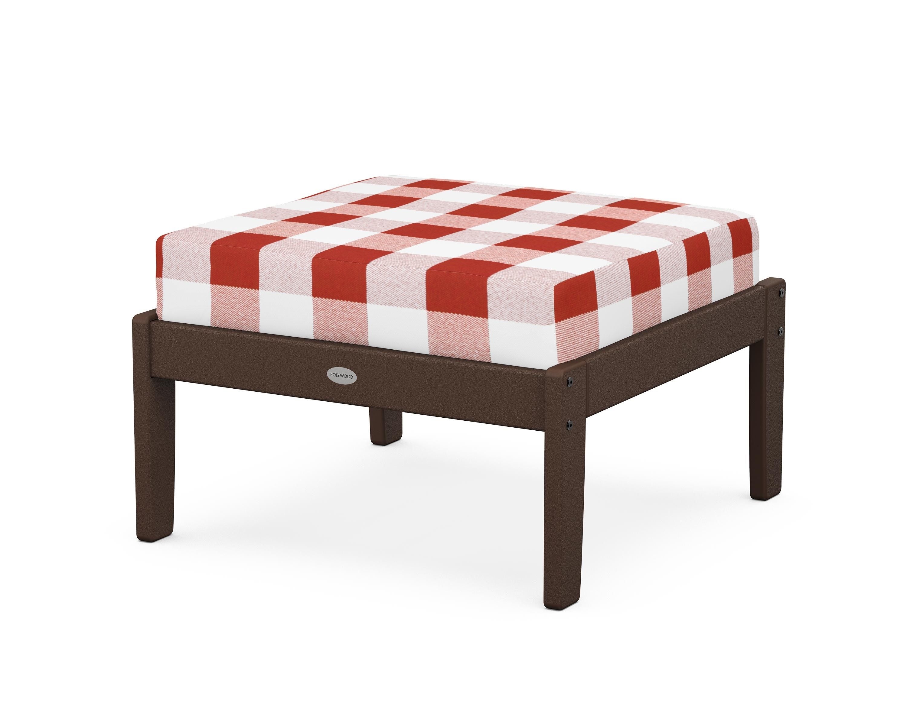 POLYWOOD® Braxton Deep Seating Ottoman in Mahogany / Buffalo Plaid Crimson