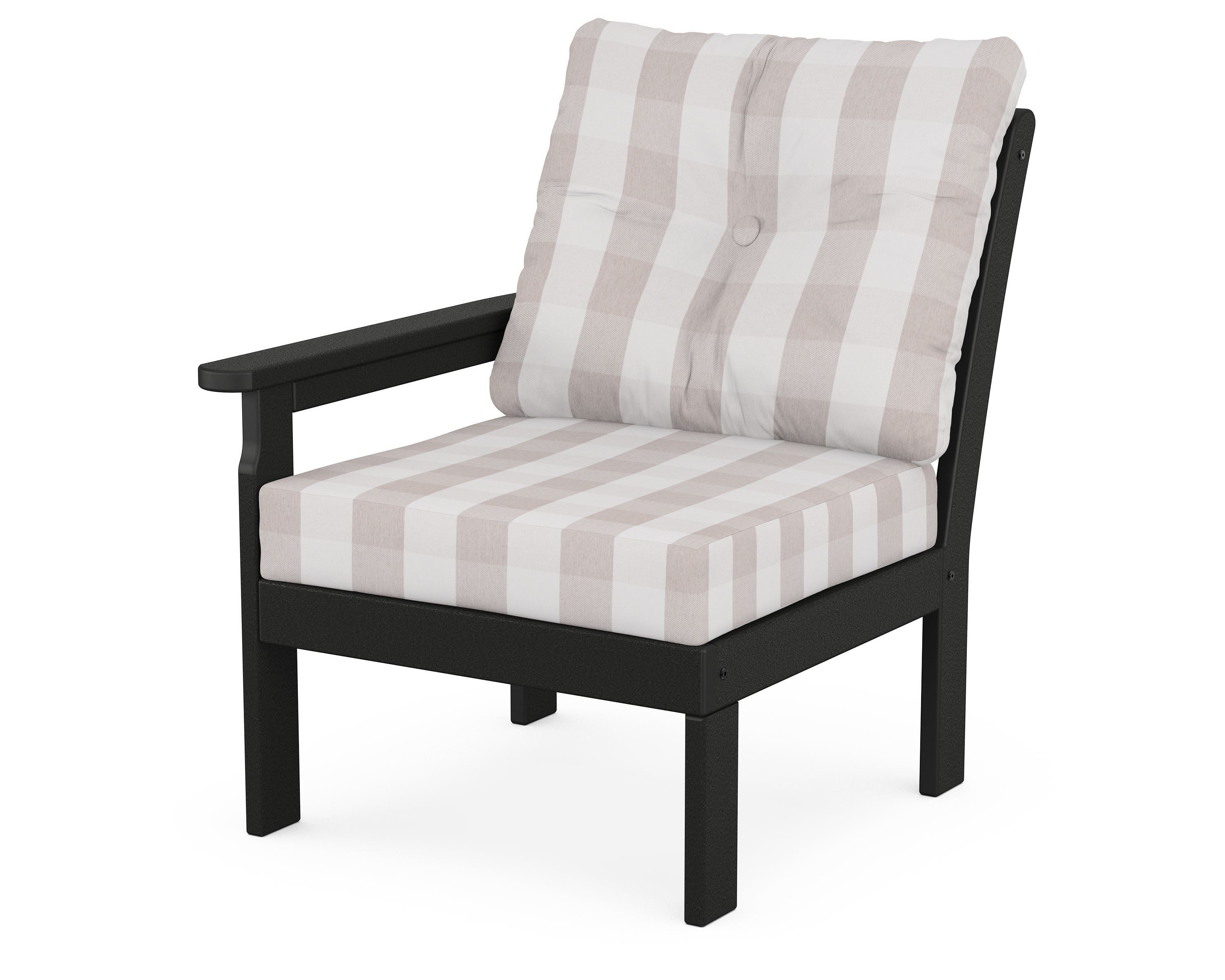 POLYWOOD® Vineyard Modular Left Arm Chair in Black / Buffalo Plaid Dune Burlap