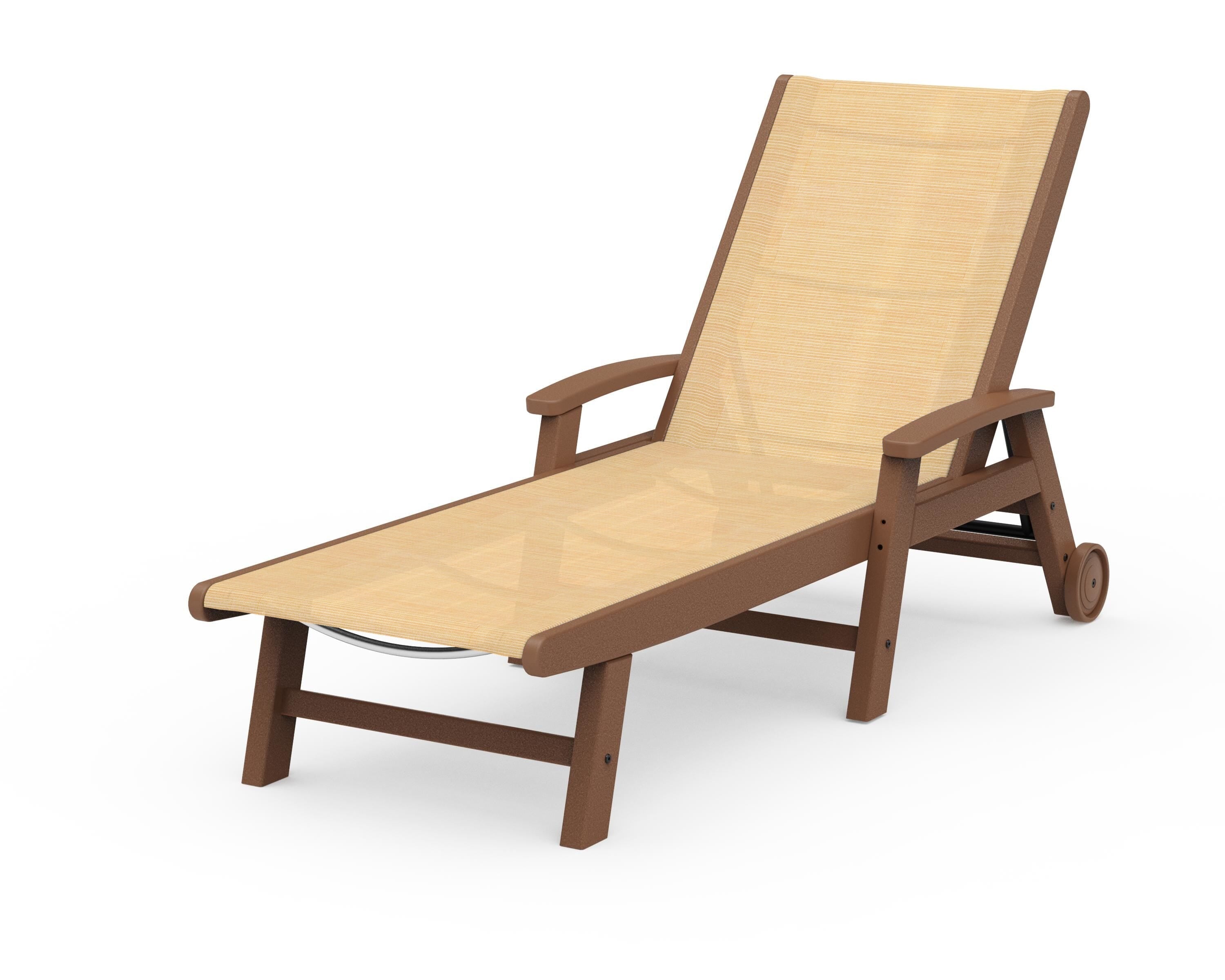 POLYWOOD® Coastal Chaise with Wheels in Teak / Dupioni Apricot Sling