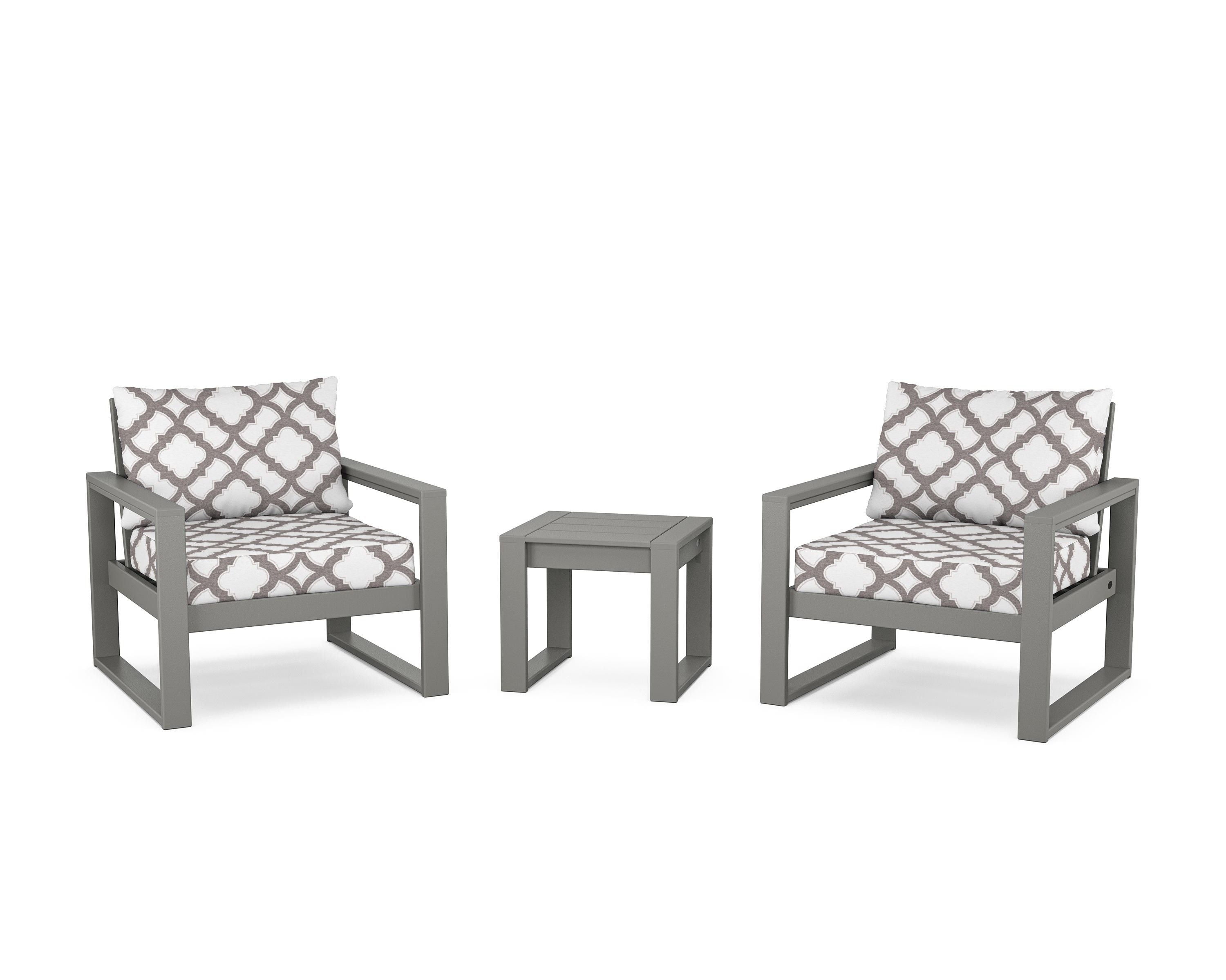 POLYWOOD® EDGE Sectional 3-Piece Deep Seating Set in Slate Grey / Trellis Grey Mist