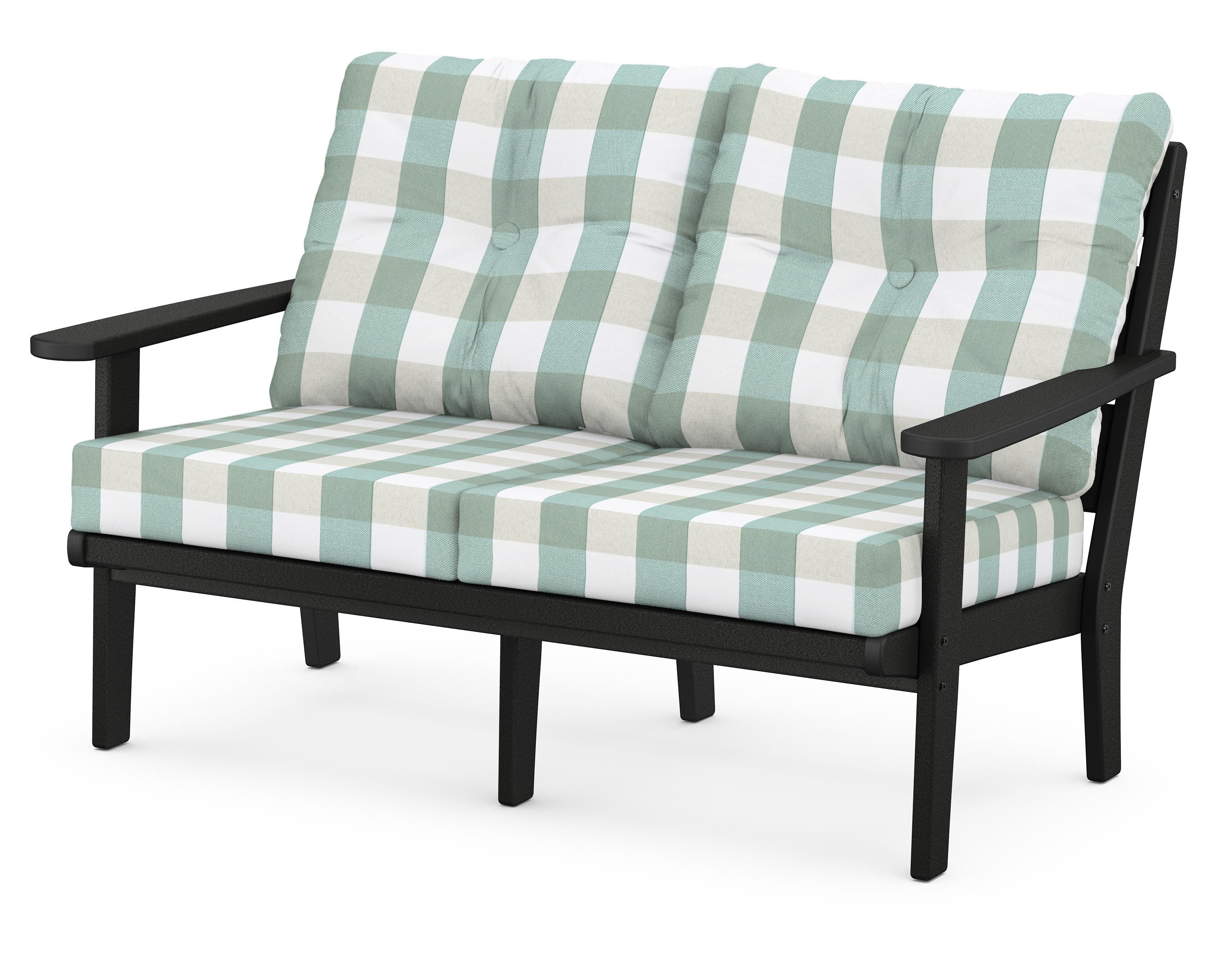 POLYWOOD® Lakeside Deep Seating Loveseat in Black / Buffalo Plaid Glacier Spa