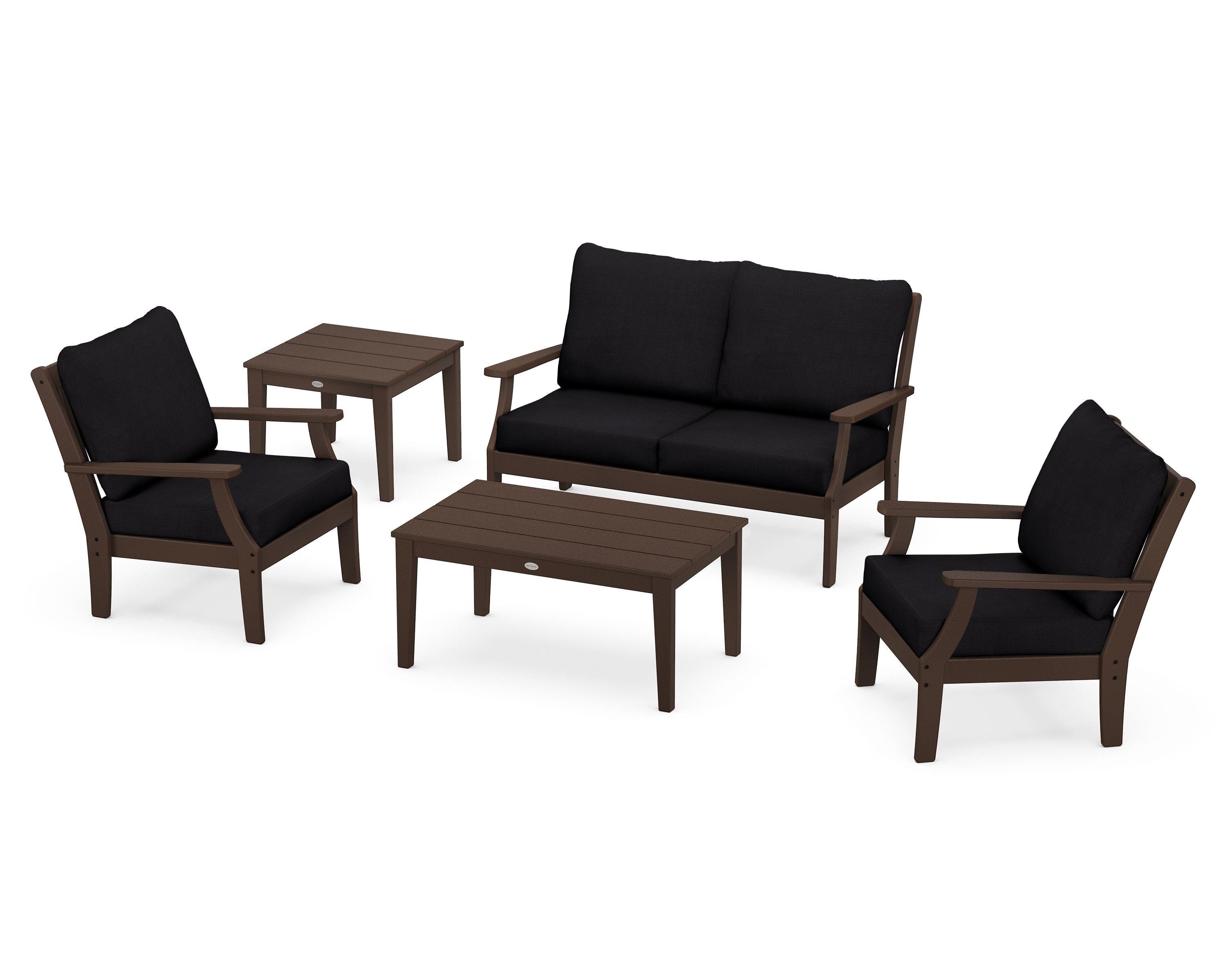 POLYWOOD® Braxton 5-Piece Deep Seating Set in Mahogany / Midnight Linen