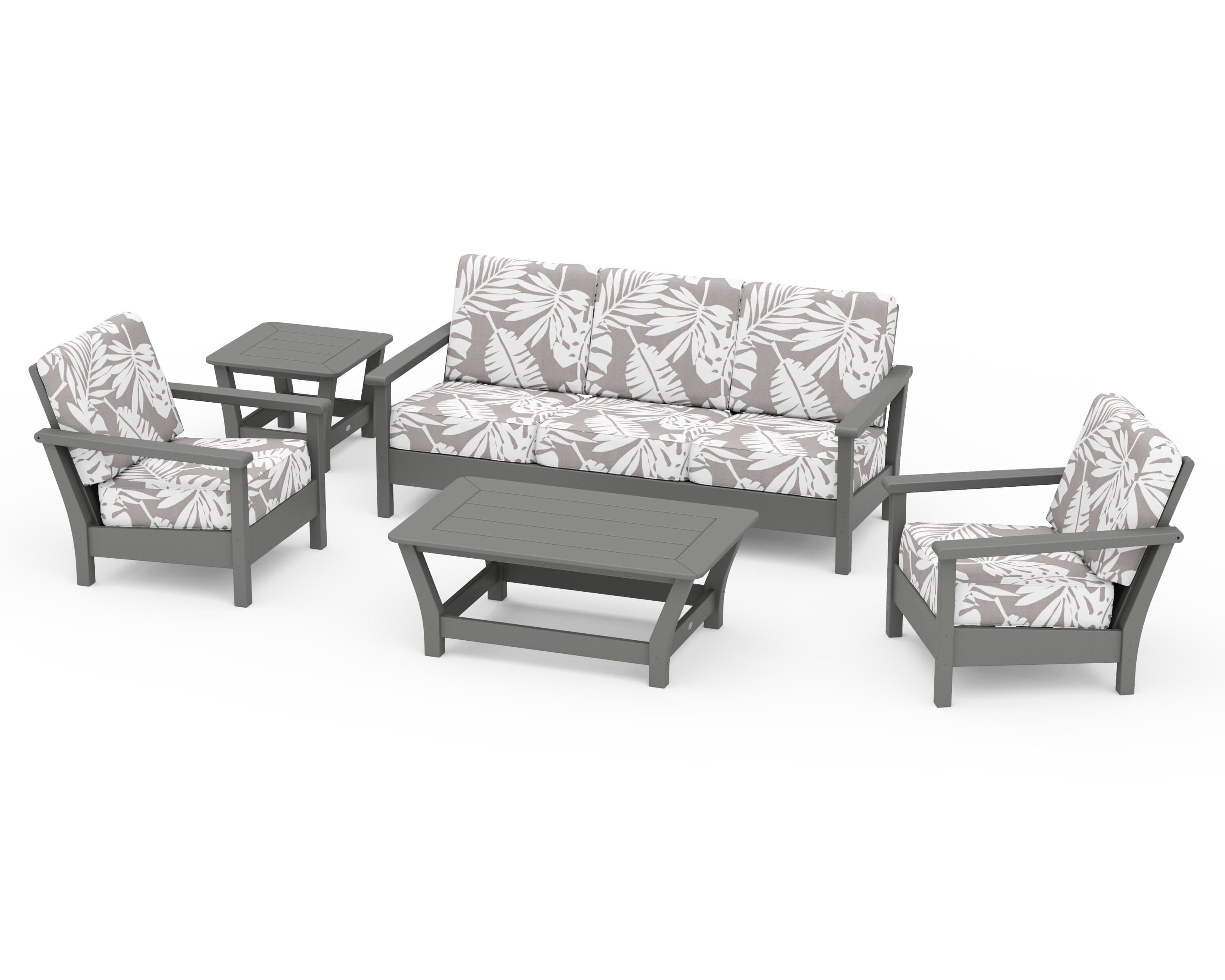 POLYWOOD® Harbour 5-Piece Deep Seating Set in Slate Grey / Leaf Grey Mist