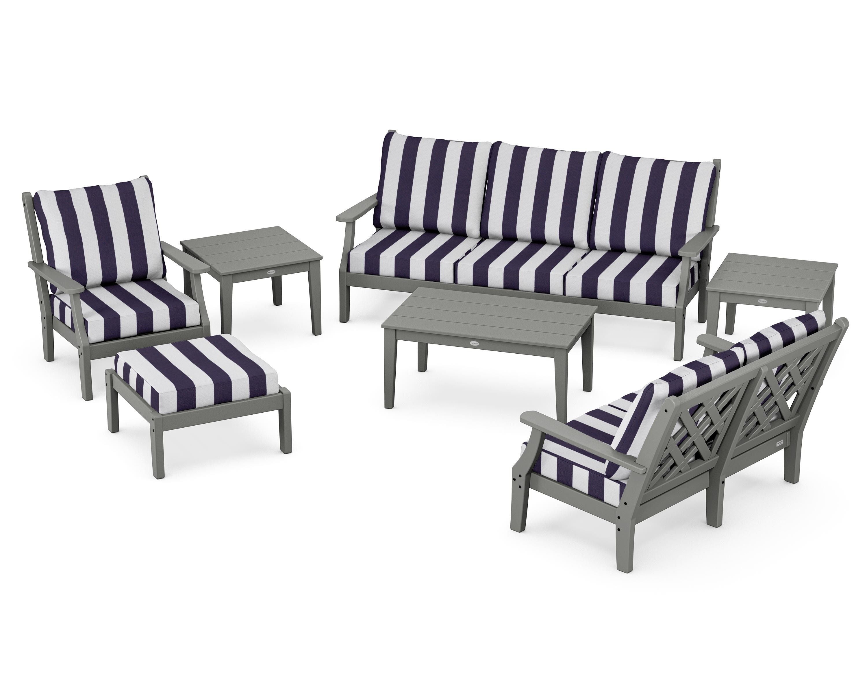 Country Living Wovendale 7-Piece Deep Seating Set in Slate Grey / Cabana Stripe Navy