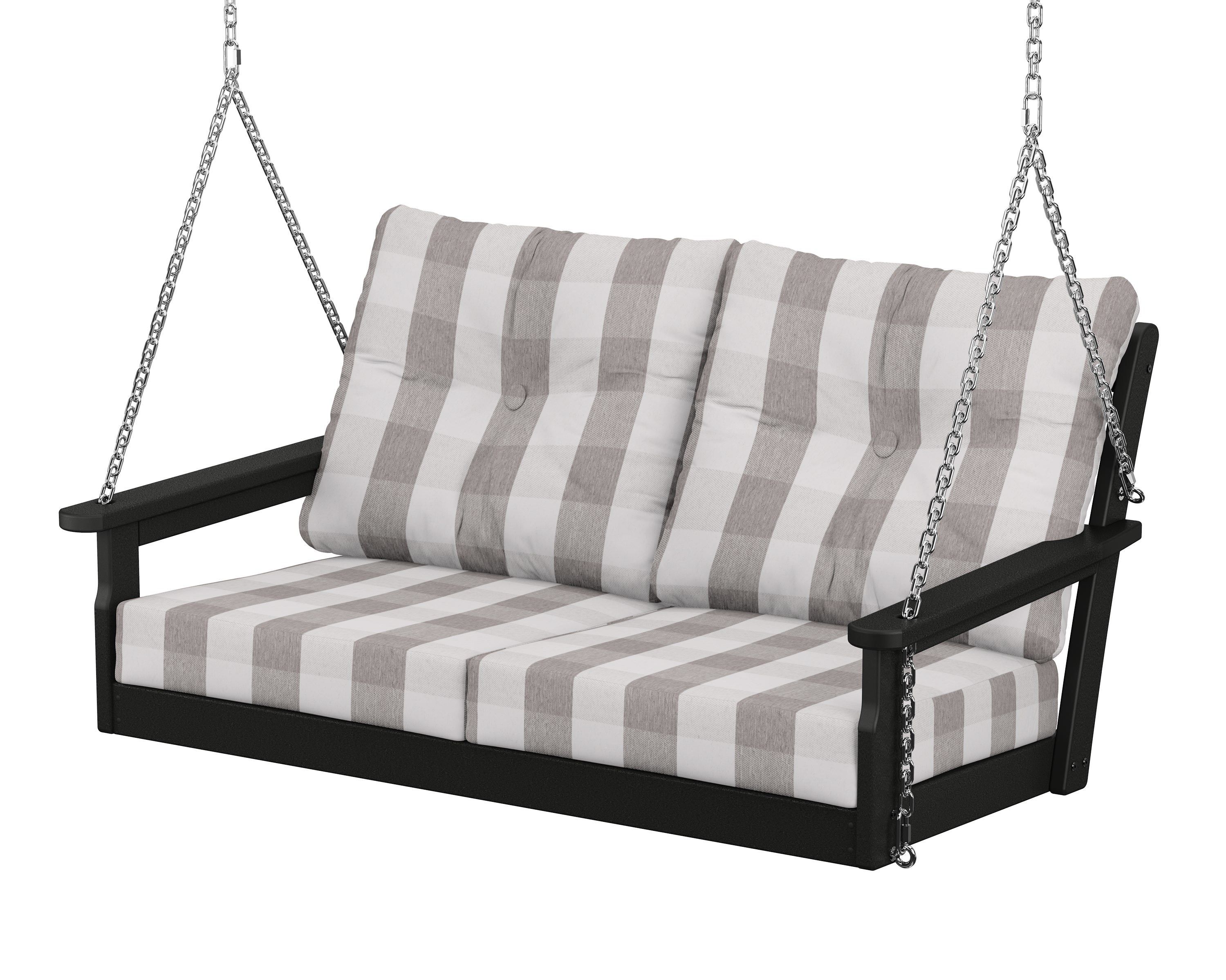 POLYWOOD® Vineyard Deep Seating Swing in Black / Buffalo Plaid Grey Mist