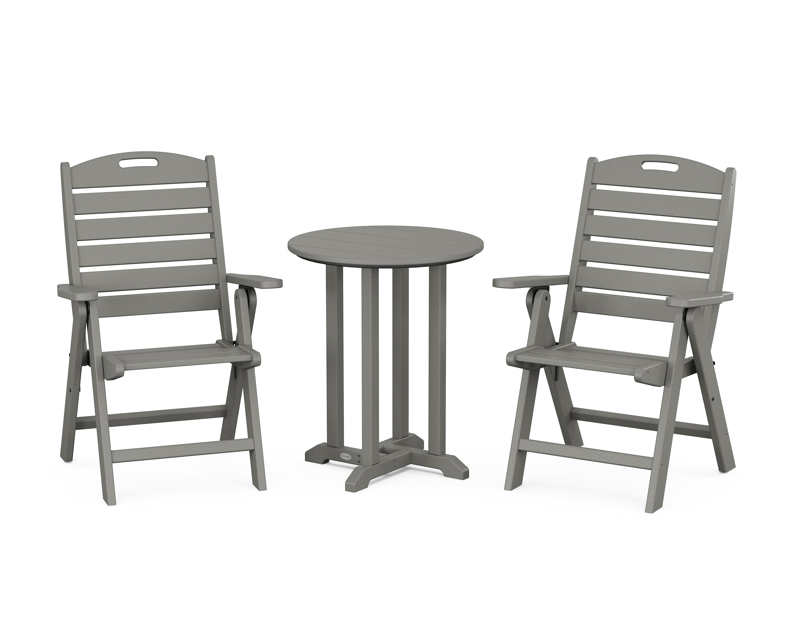 POLYWOOD® Nautical Folding Highback Chair 3-Piece Round Bistro Dining Set in Slate Grey