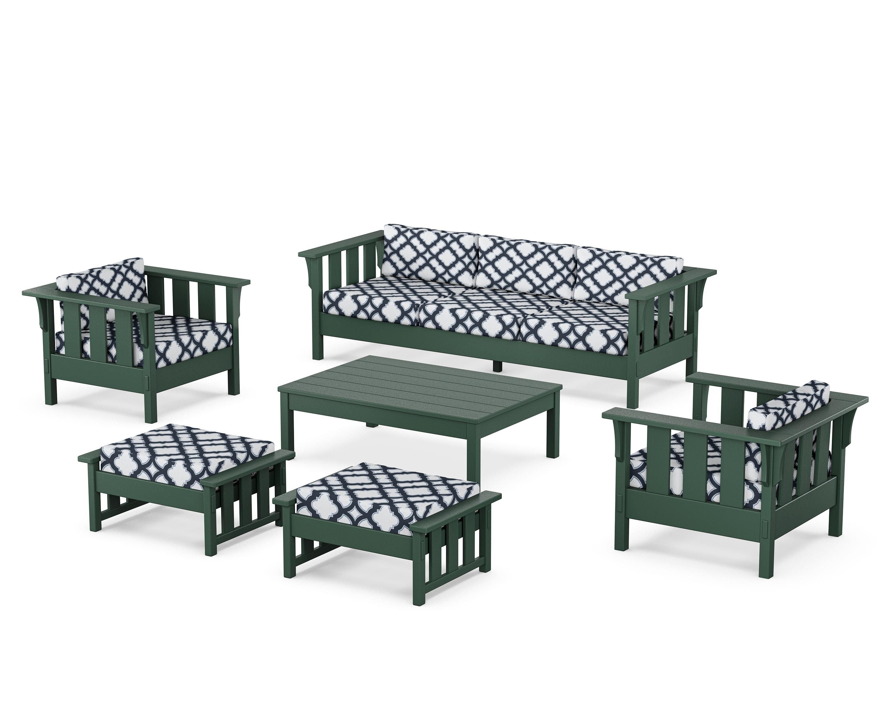 Martha Stewart by POLYWOOD® Acadia 6-Piece Lounge Sofa Set in Green / Trellis Marine Indigo