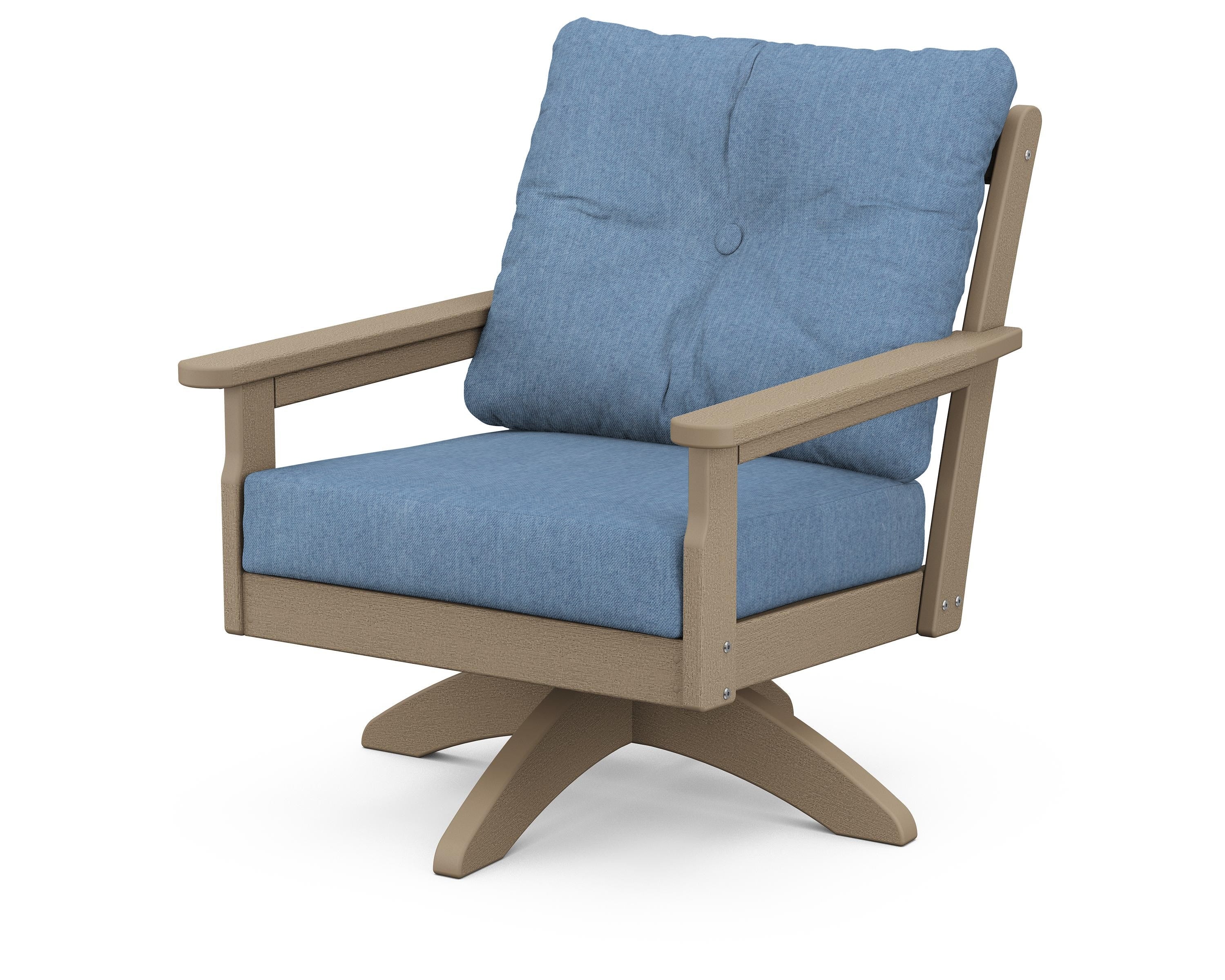 POLYWOOD® Vineyard Deep Seating Swivel Chair in Vintage Sahara / Sky Blue