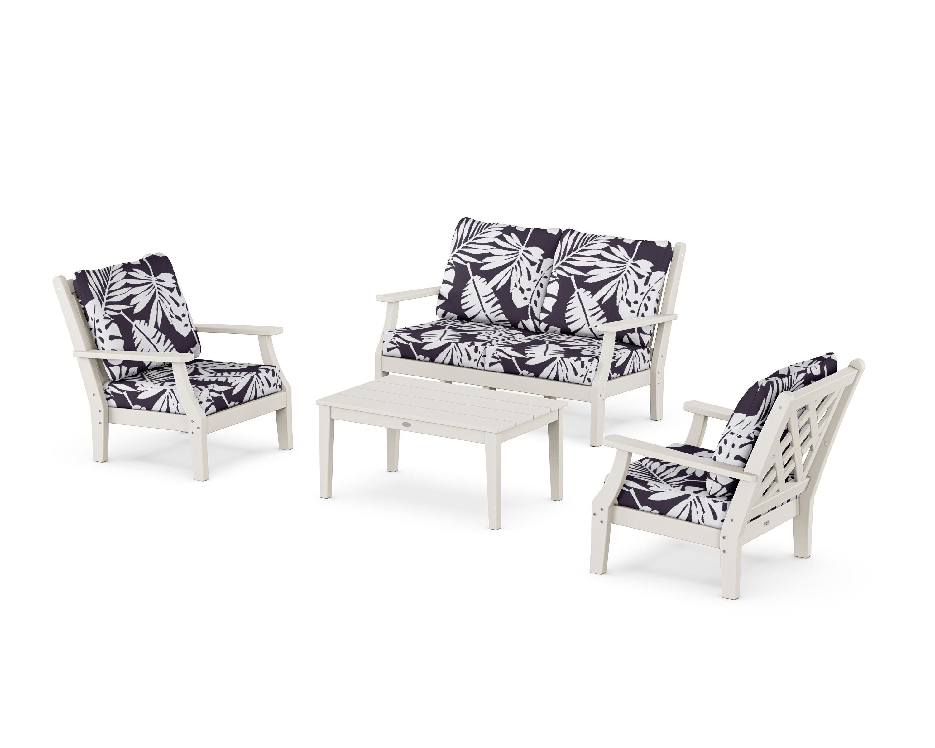 Country Living Wovendale 4-Piece Deep Seating Set with Loveseat in Sand / Leaf Navy