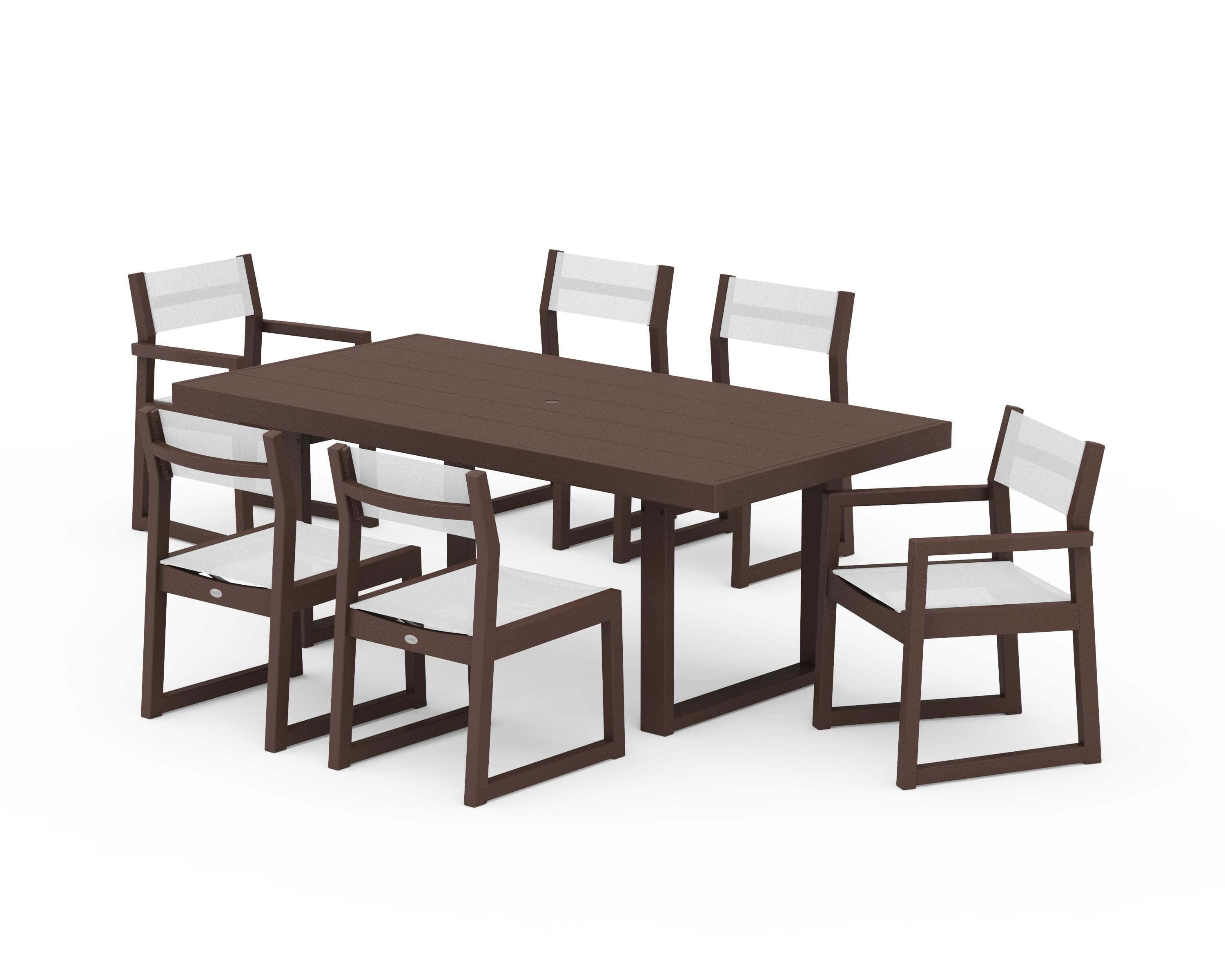 POLYWOOD® EDGE Sling 7-Piece Dining Set in Mahogany / White Sling