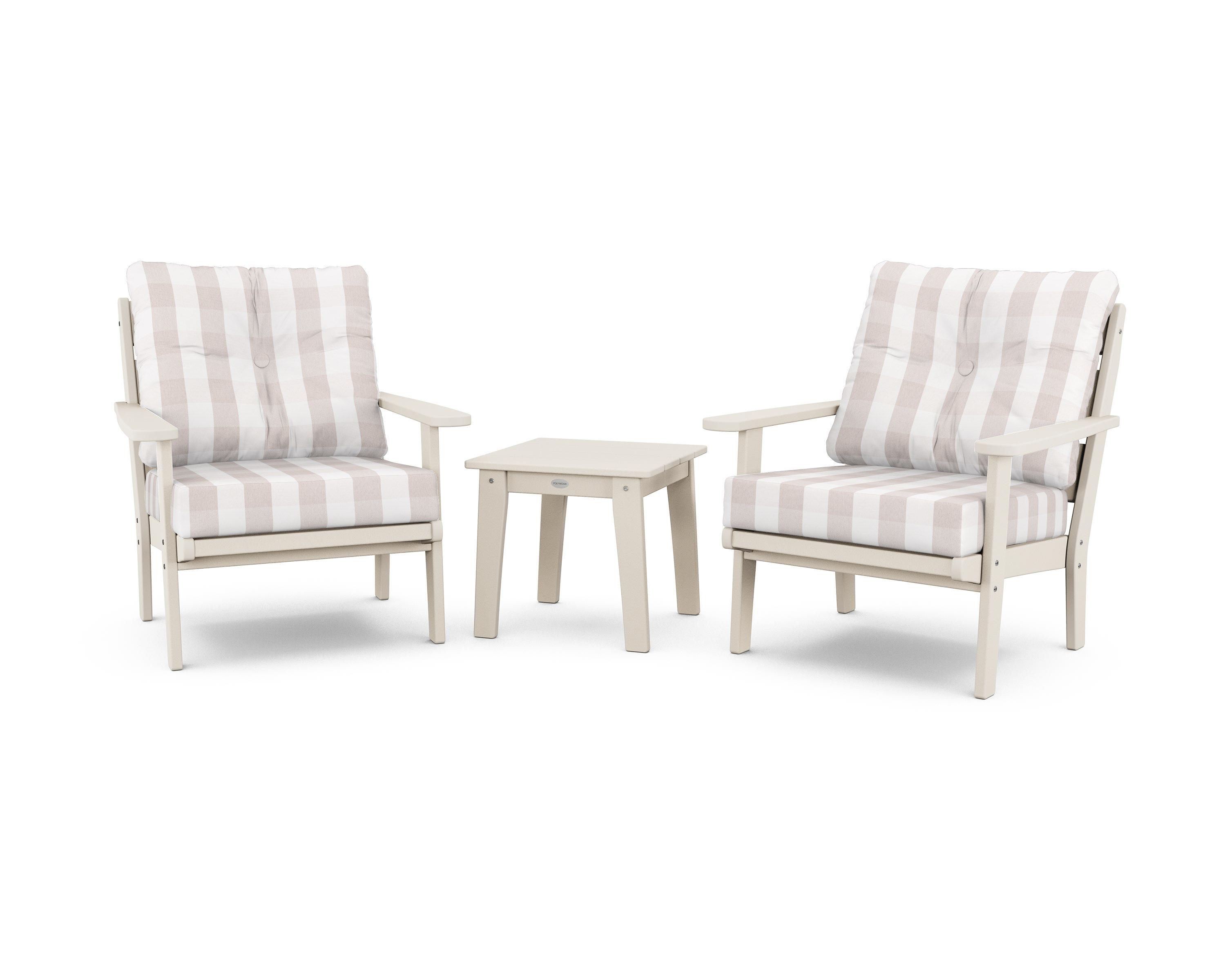 POLYWOOD® Lakeside 3-Piece Deep Seating Chair Set in Sand / Buffalo Plaid Dune Burlap