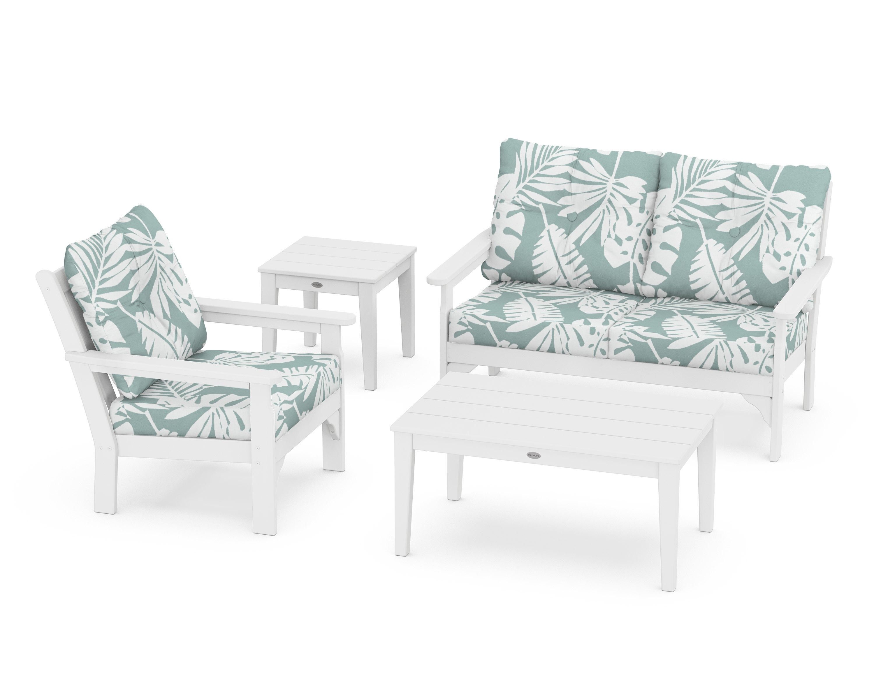 POLYWOOD® Vineyard 4-Piece Deep Seating Set in White / Leaf Glacier Spa
