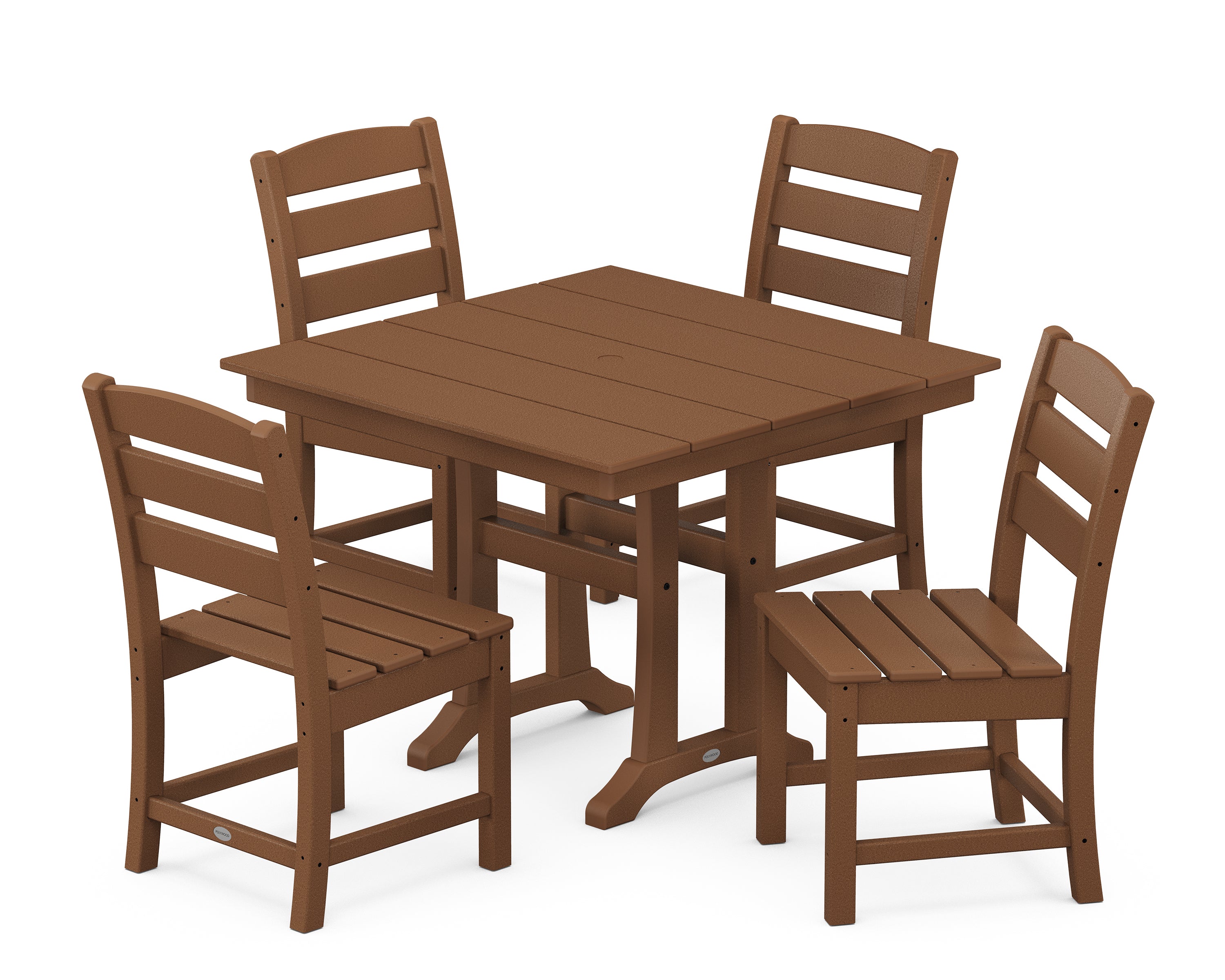 POLYWOOD® Lakeside 5-Piece Farmhouse Trestle Side Chair Dining Set in Teak