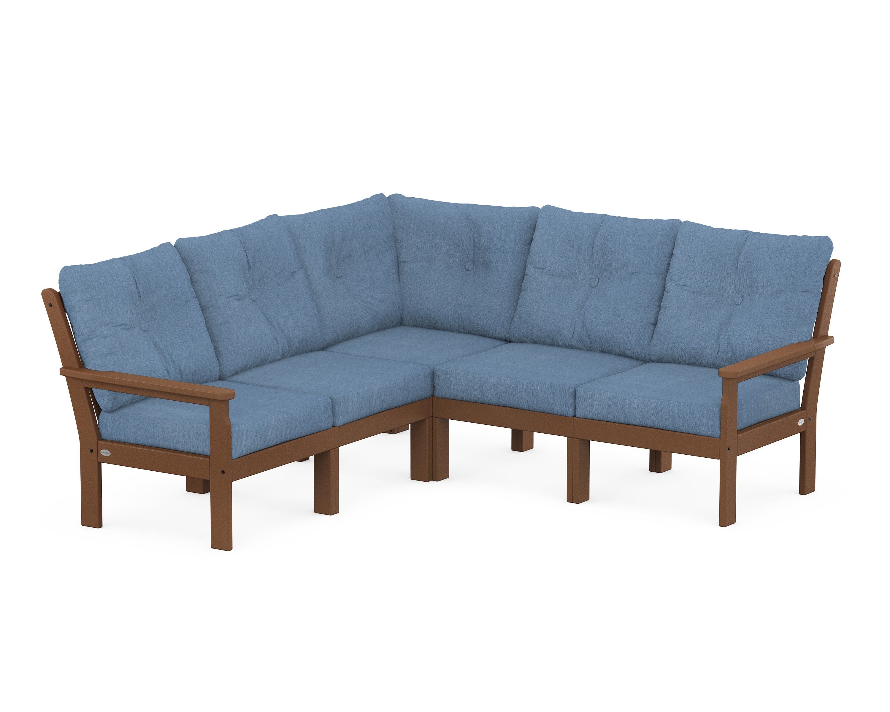 POLYWOOD® Vineyard 5-Piece Sectional in Teak / Sky Blue