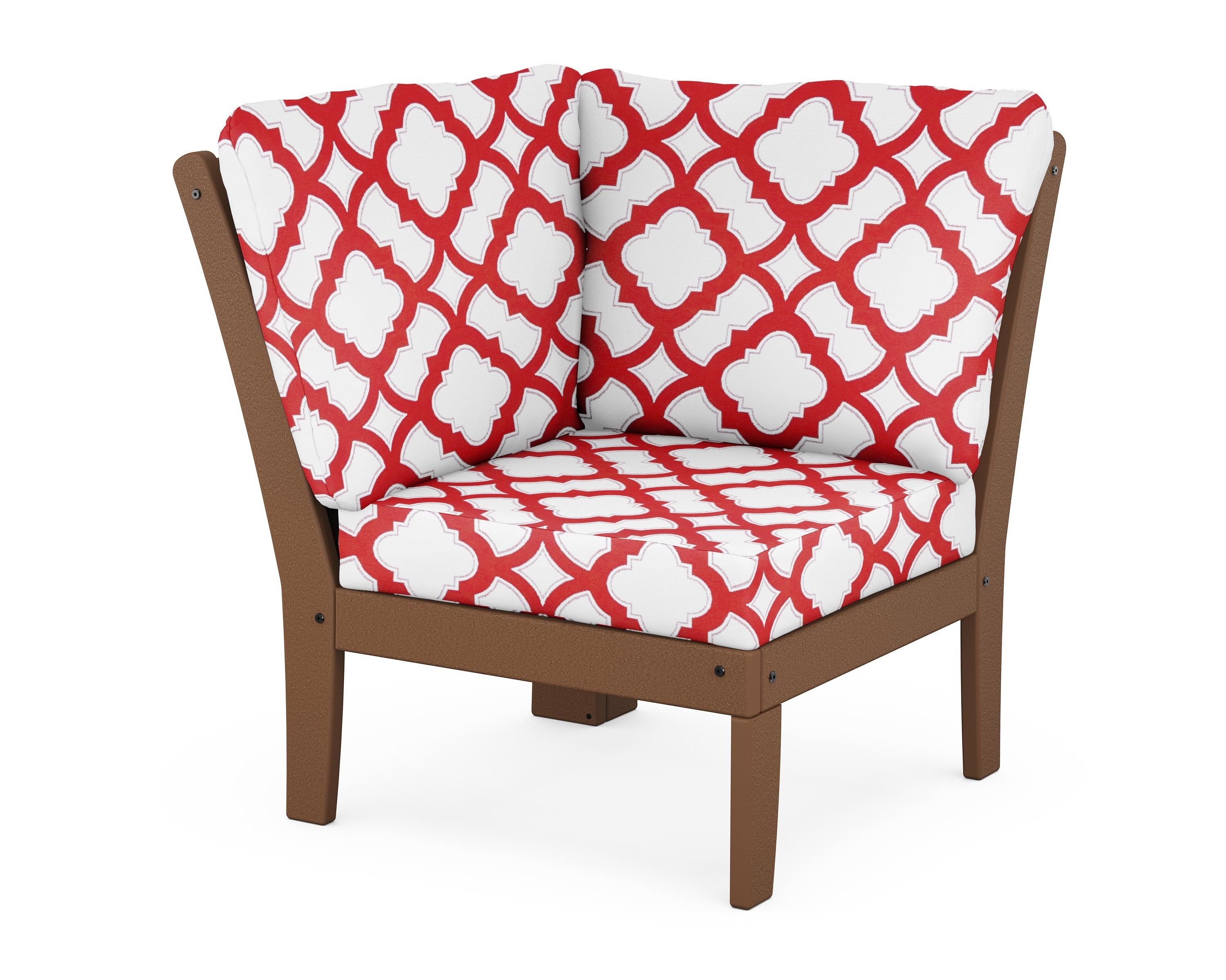 POLYWOOD® Braxton Modular Corner Chair in Teak / Trellis Crimson