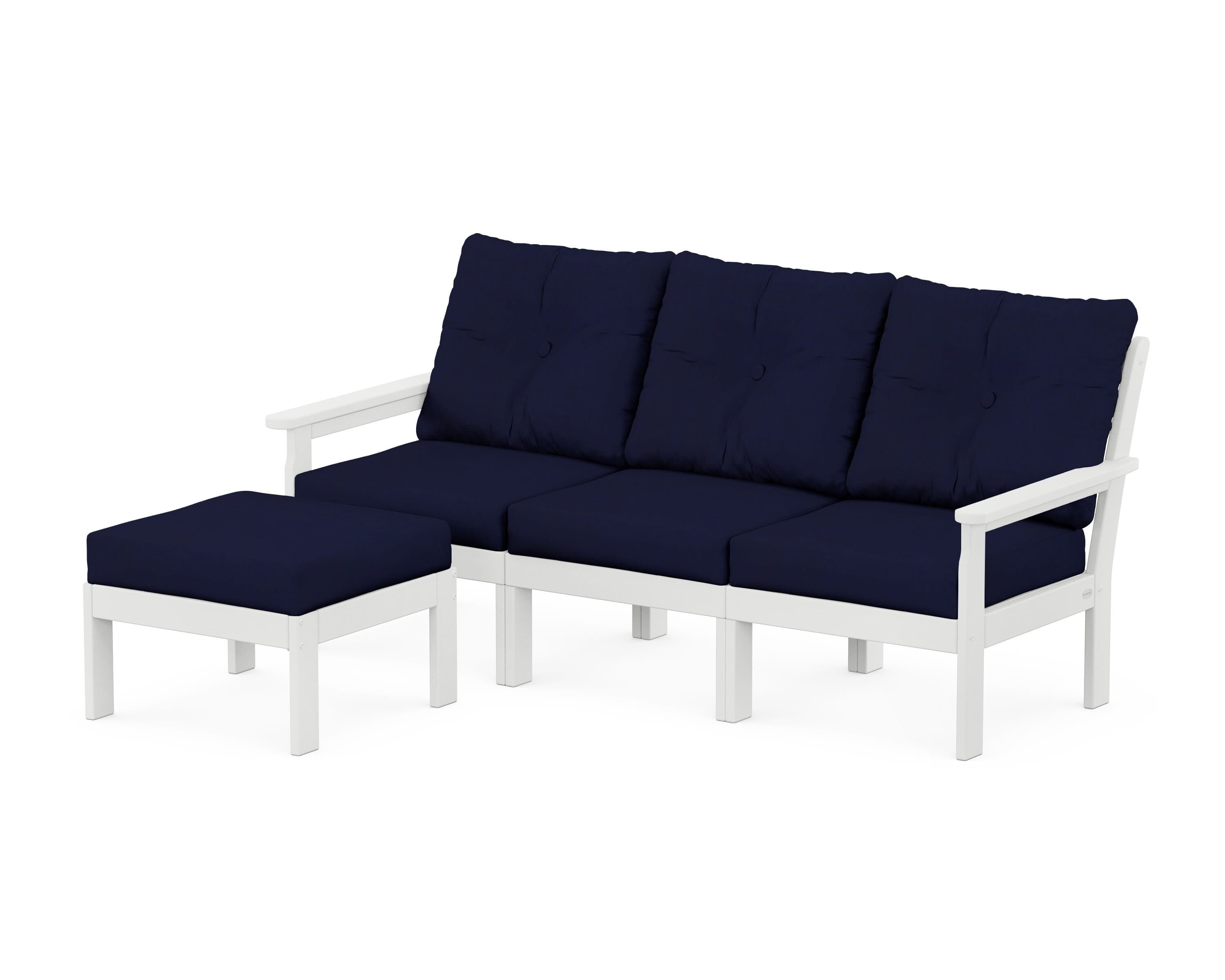 POLYWOOD® Vineyard 4-Piece Sectional with Ottoman in White / Navy