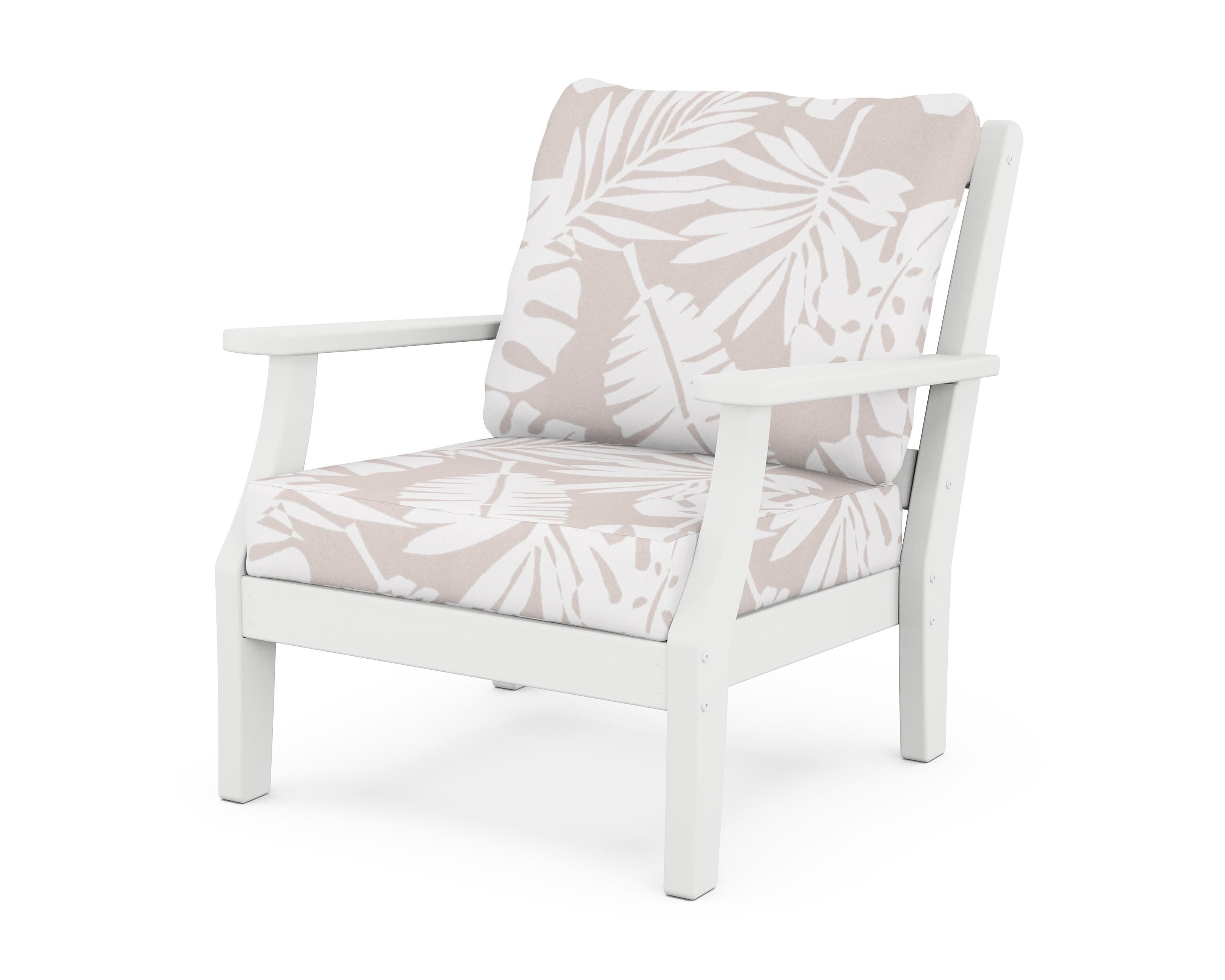 Martha Stewart by POLYWOOD® Chinoiserie Deep Seating Chair in White / Leaf Dune Burlap