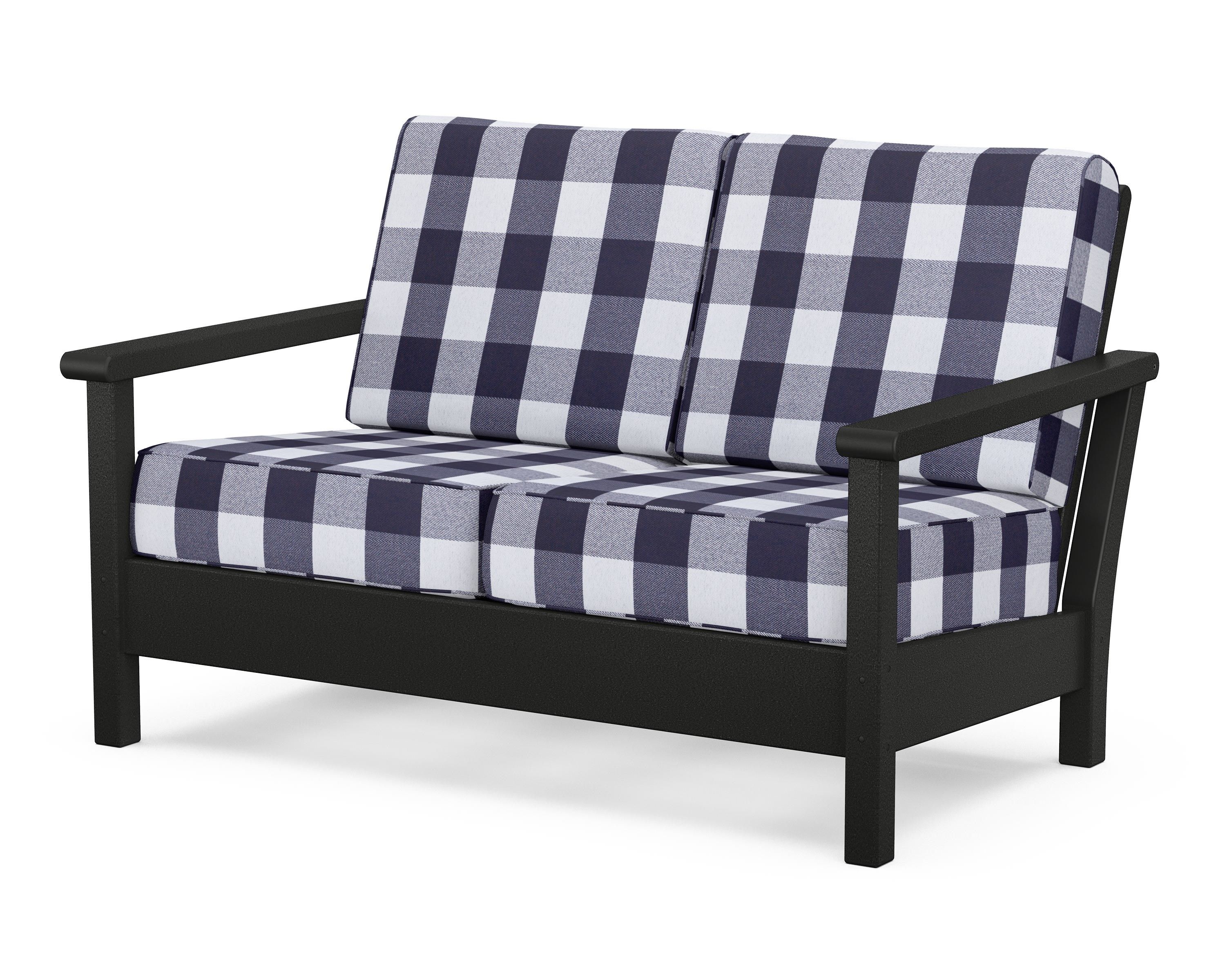 POLYWOOD® Harbour Deep Seating Loveseat in Black / Buffalo Plaid Navy