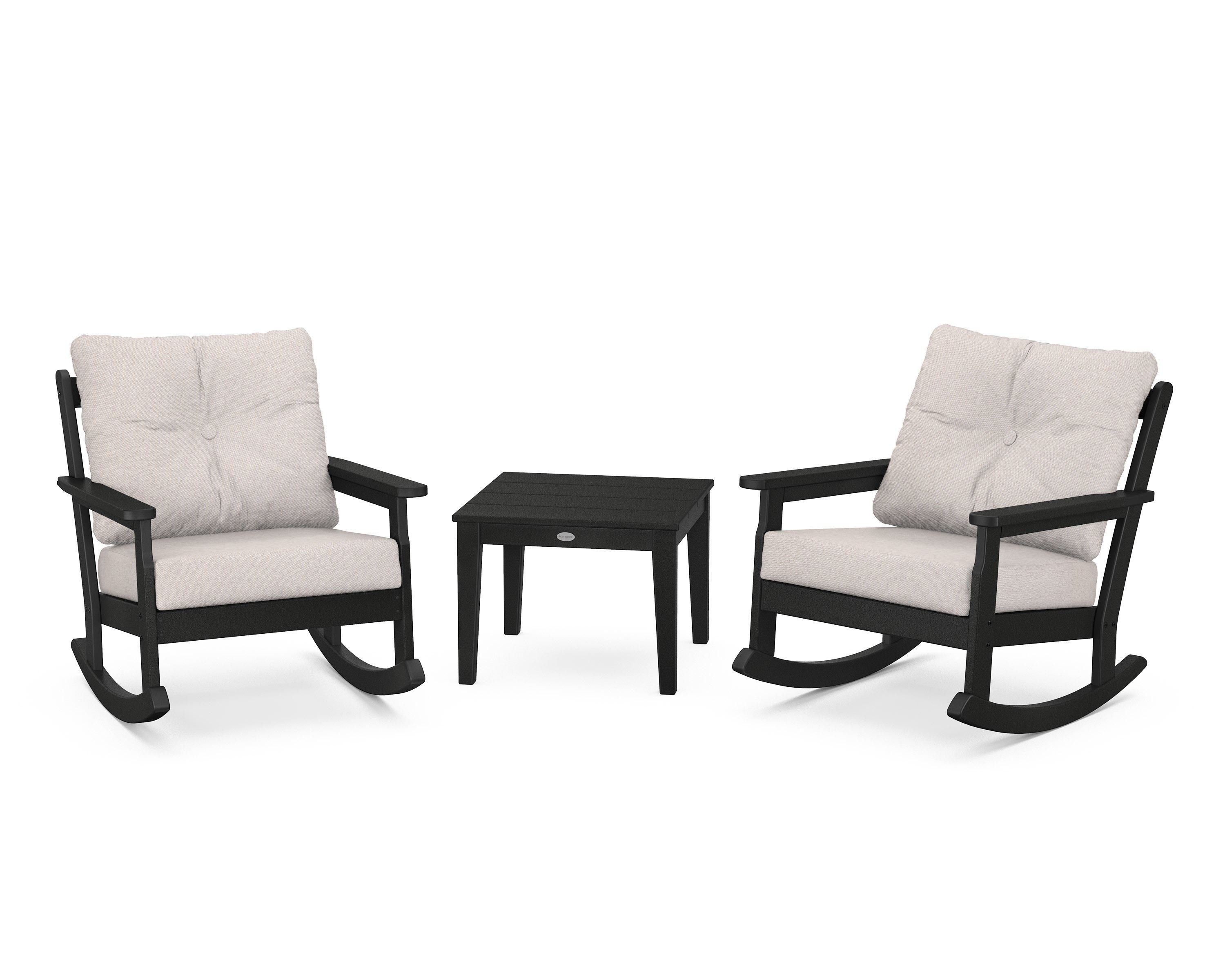 POLYWOOD® Vineyard 3-Piece Deep Seating Rocker Set in Black / Dune Burlap