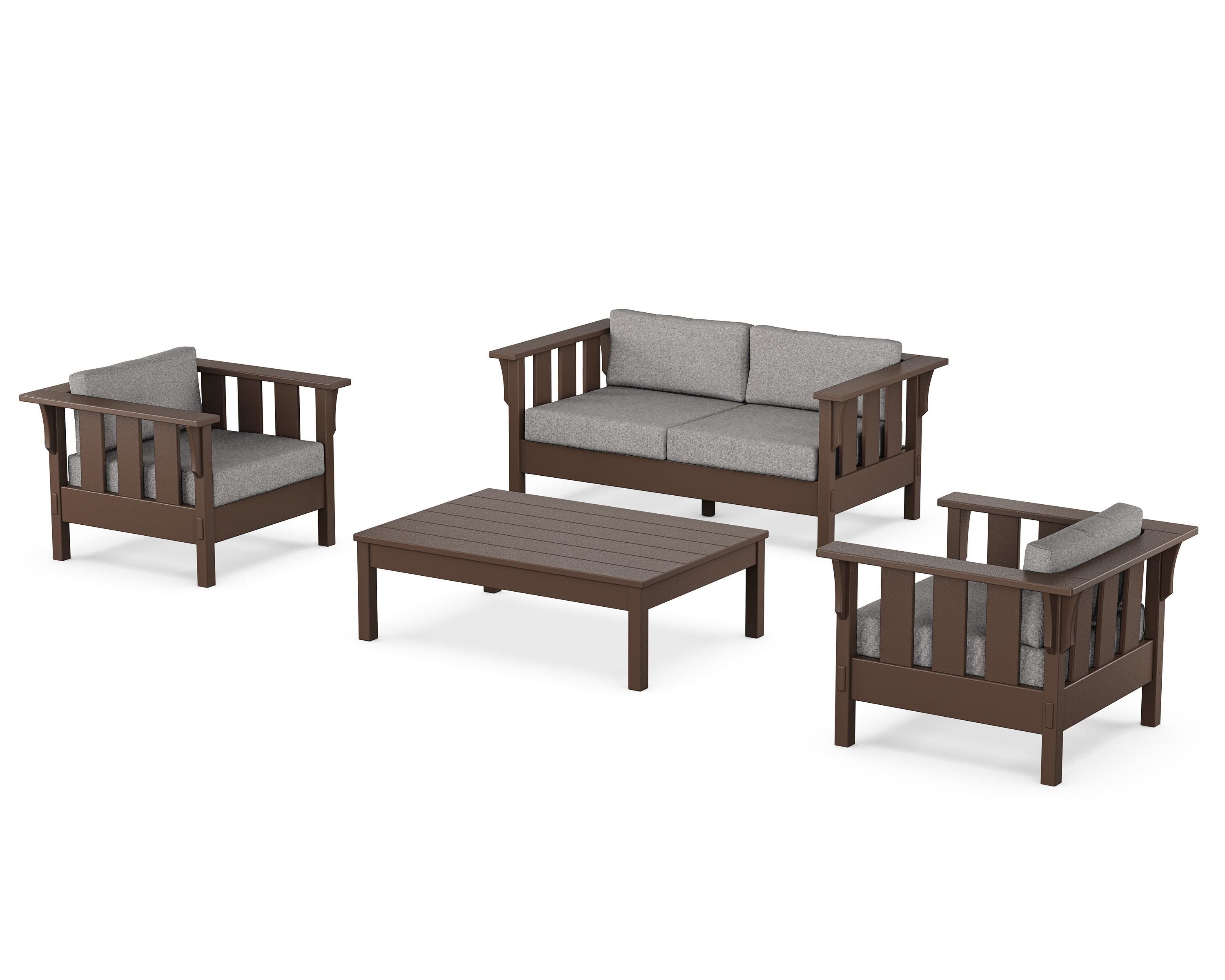 Martha Stewart by POLYWOOD® Acadia 4-Piece Deep Seating Set with Loveseat in Mahogany / Grey Mist