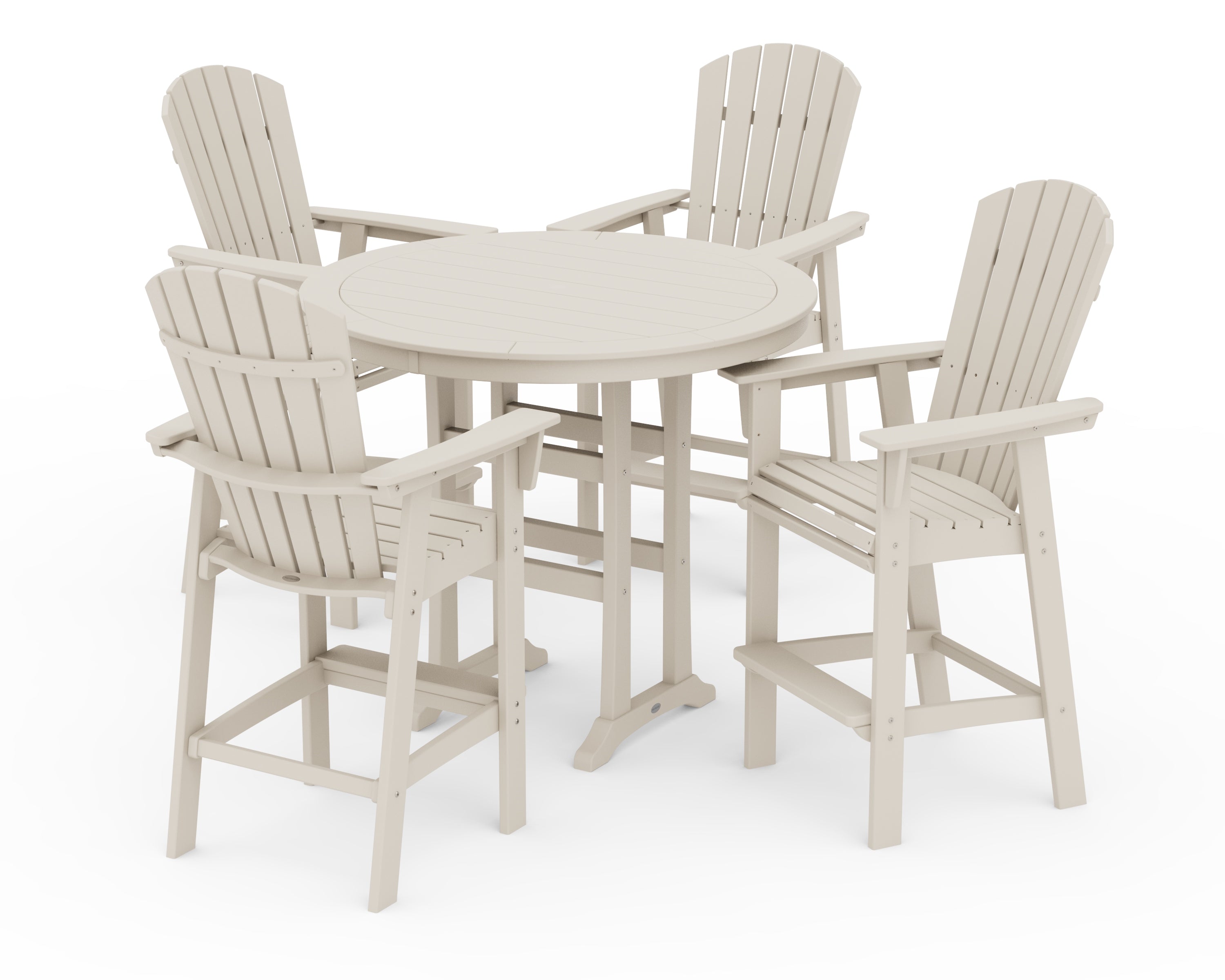 POLYWOOD® Nautical Curveback Adirondack 5-Piece Round Trestle Bar Set in Sand