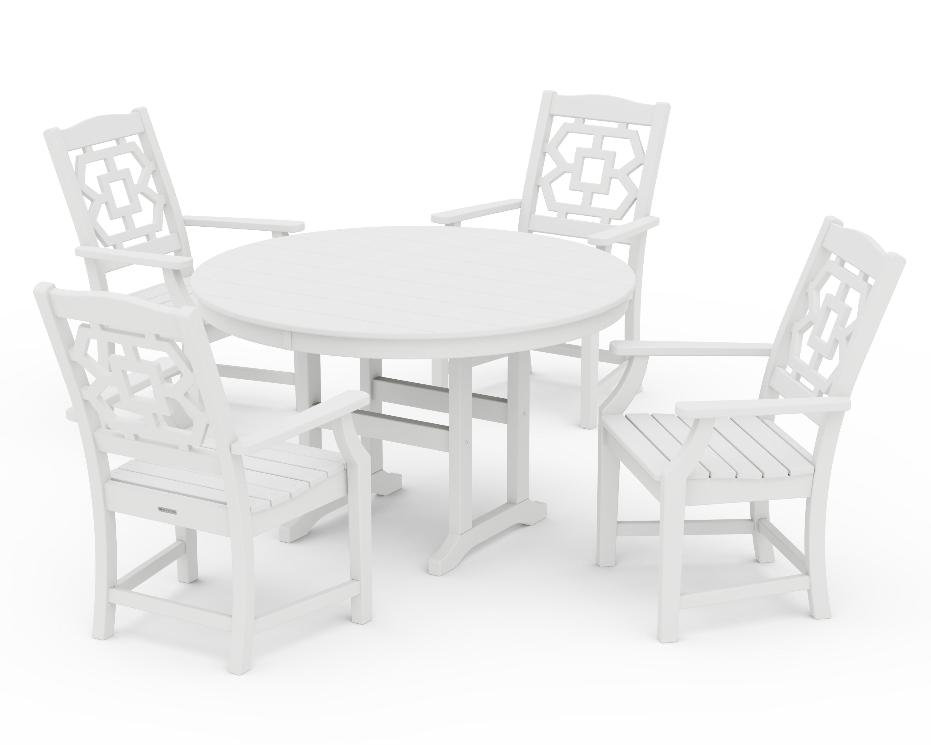 Martha Stewart by POLYWOOD® Chinoiserie 5-Piece Round Farmhouse Dining Set in White