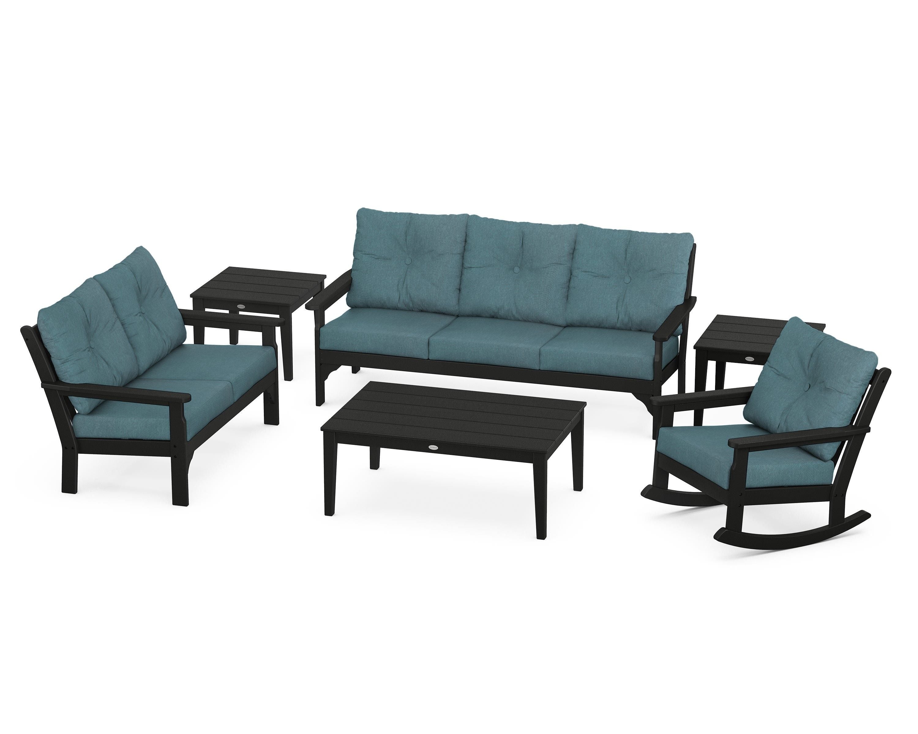POLYWOOD® Vineyard 6-Piece Deep Seating Set in Black / Ocean Teal