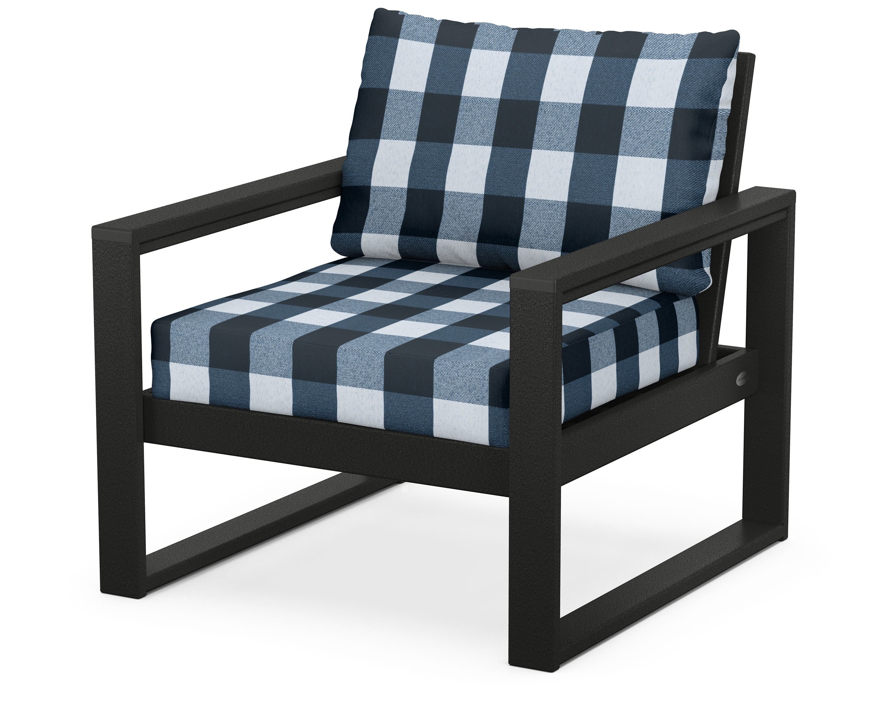 POLYWOOD® EDGE Club Chair in Black / Buffalo Plaid Marine Indigo