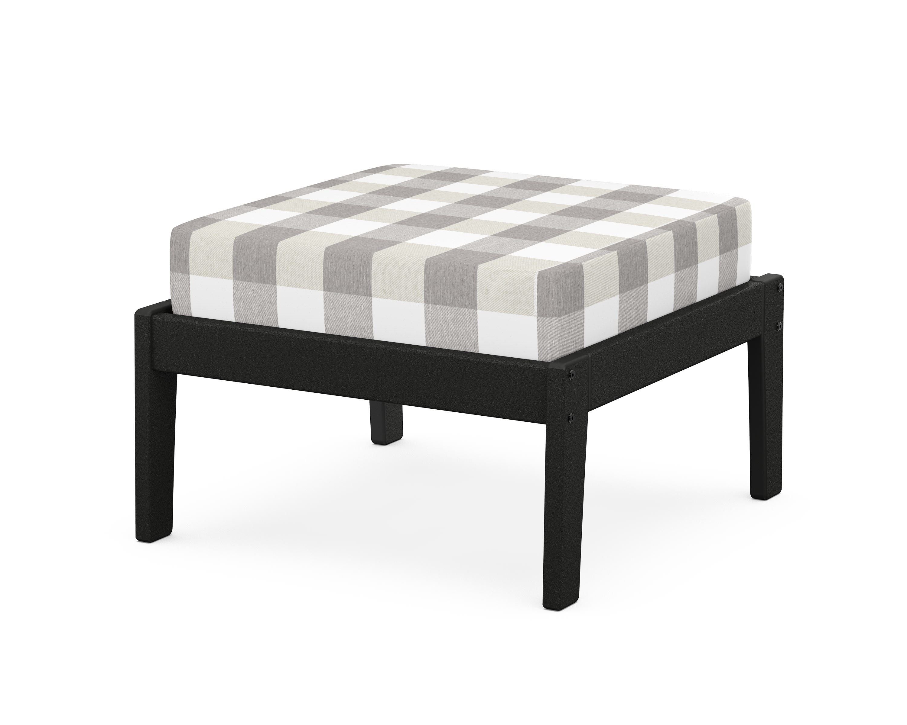Unbranded Deep Seating Ottoman in Black / Buffalo Plaid Grey Mist