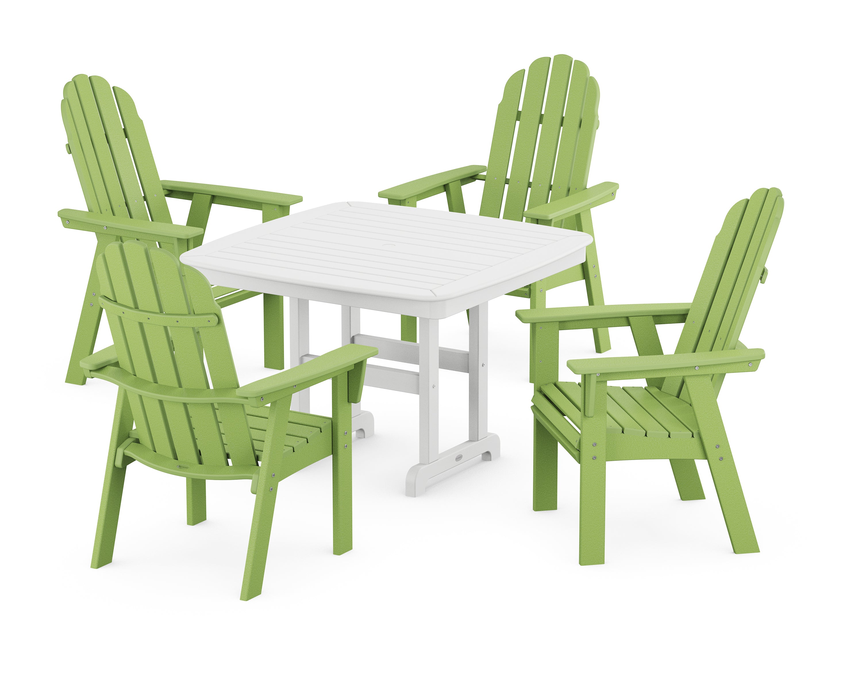 POLYWOOD® Vineyard Curveback Adirondack 5-Piece Dining Set in Lime / White