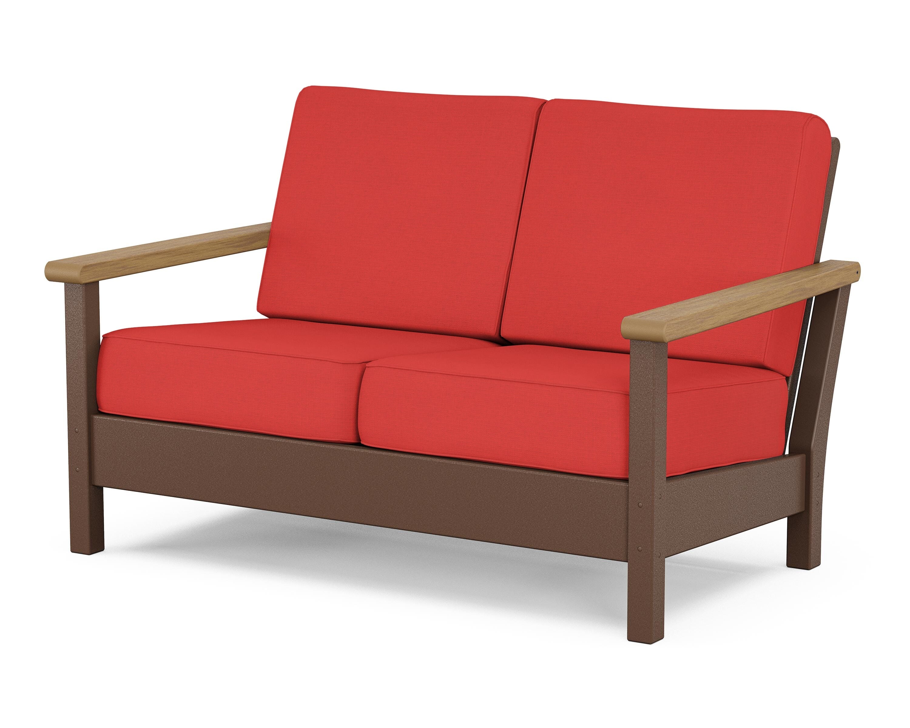 POLYWOOD® Harbour Deep Seating Loveseat in Mahogany / Natural / Crimson Linen